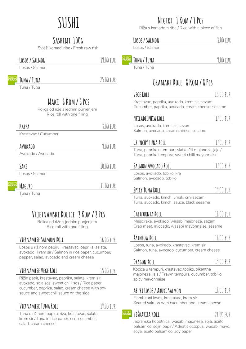 Menu di Peškarija Sushi Bar 