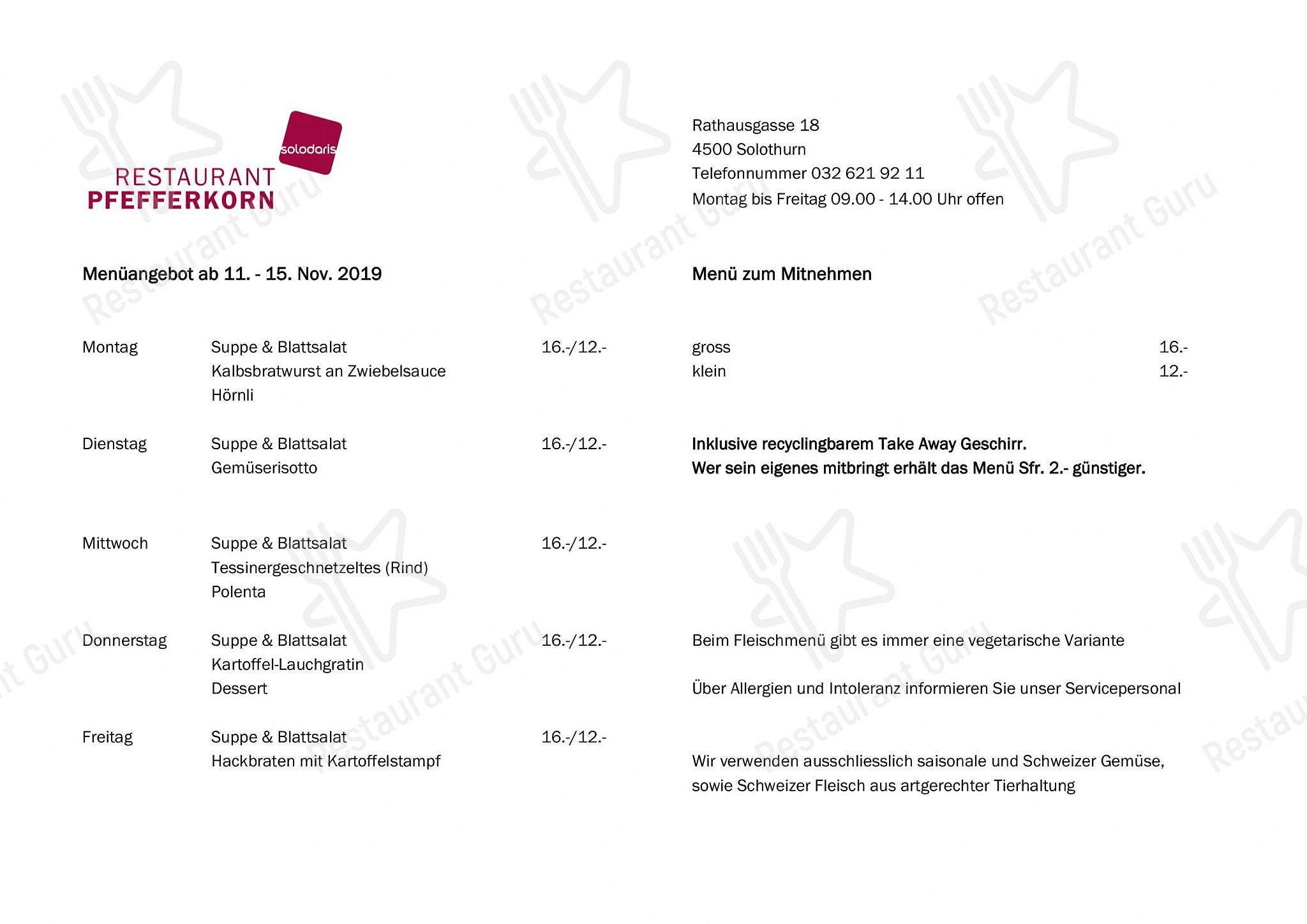 Wine Menu per Pfefferkorn in Soletta