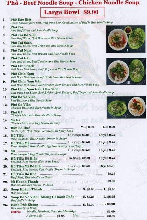 Pho Tau Bay menu