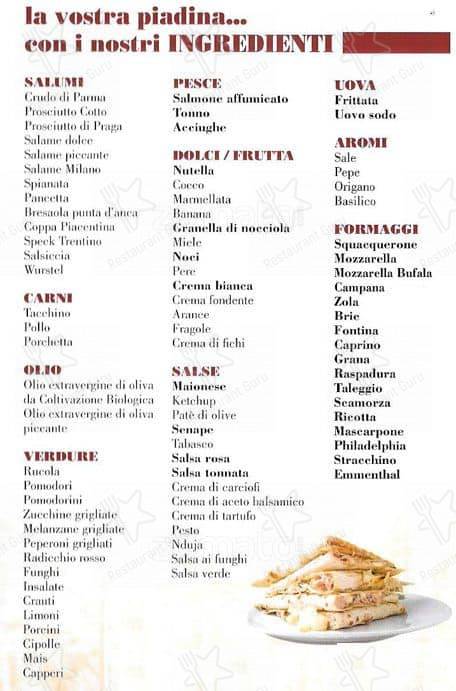 Menu di Piadineria Artigianale Pascoli 