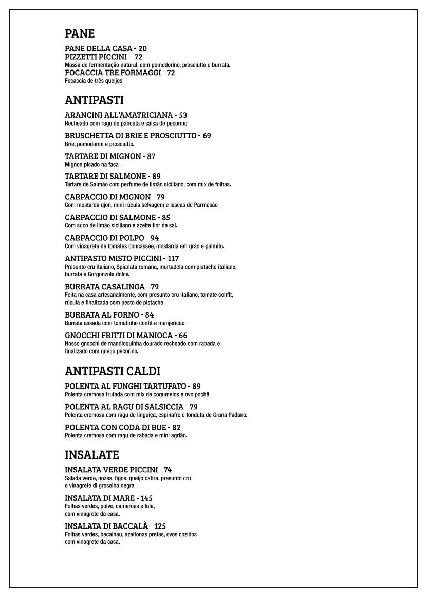 Piccini Cucina cardápio