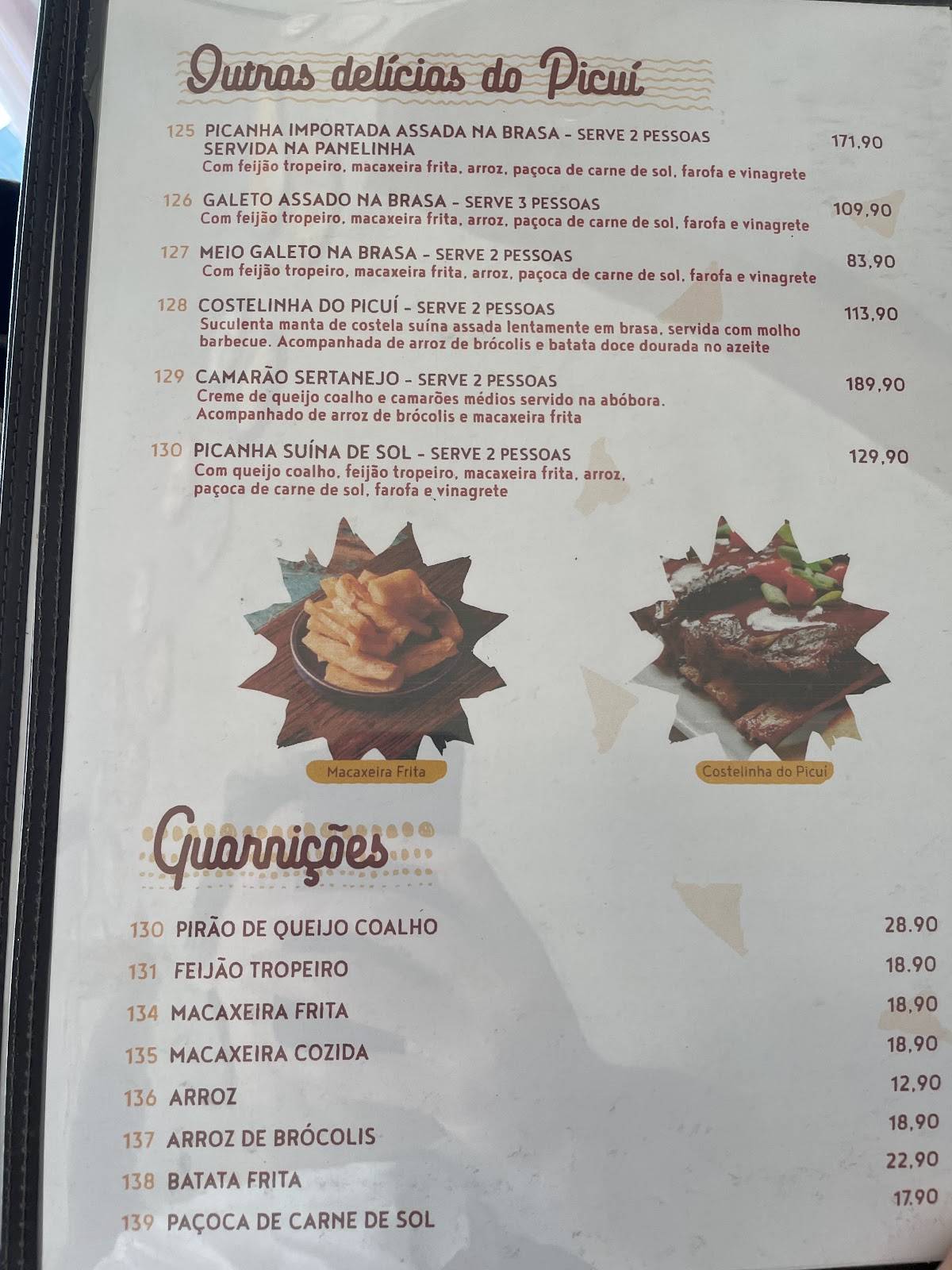Picuí cardápio