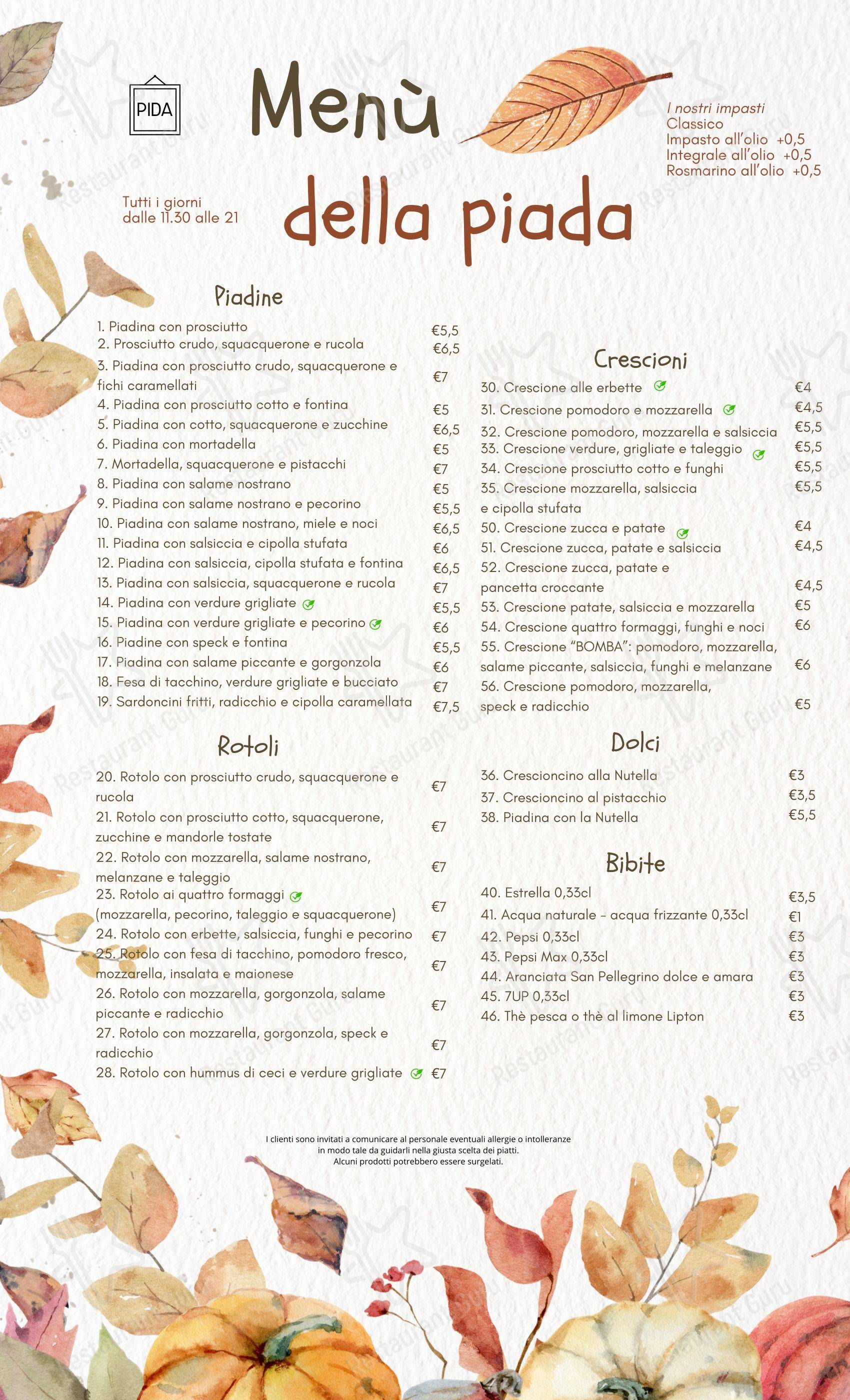 Menu per Pida in Cesena
