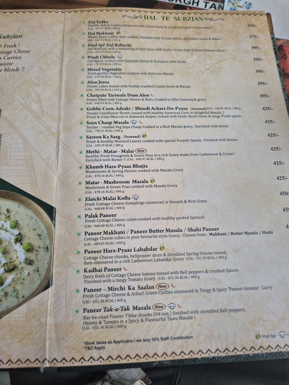 Pind Balluchi menu