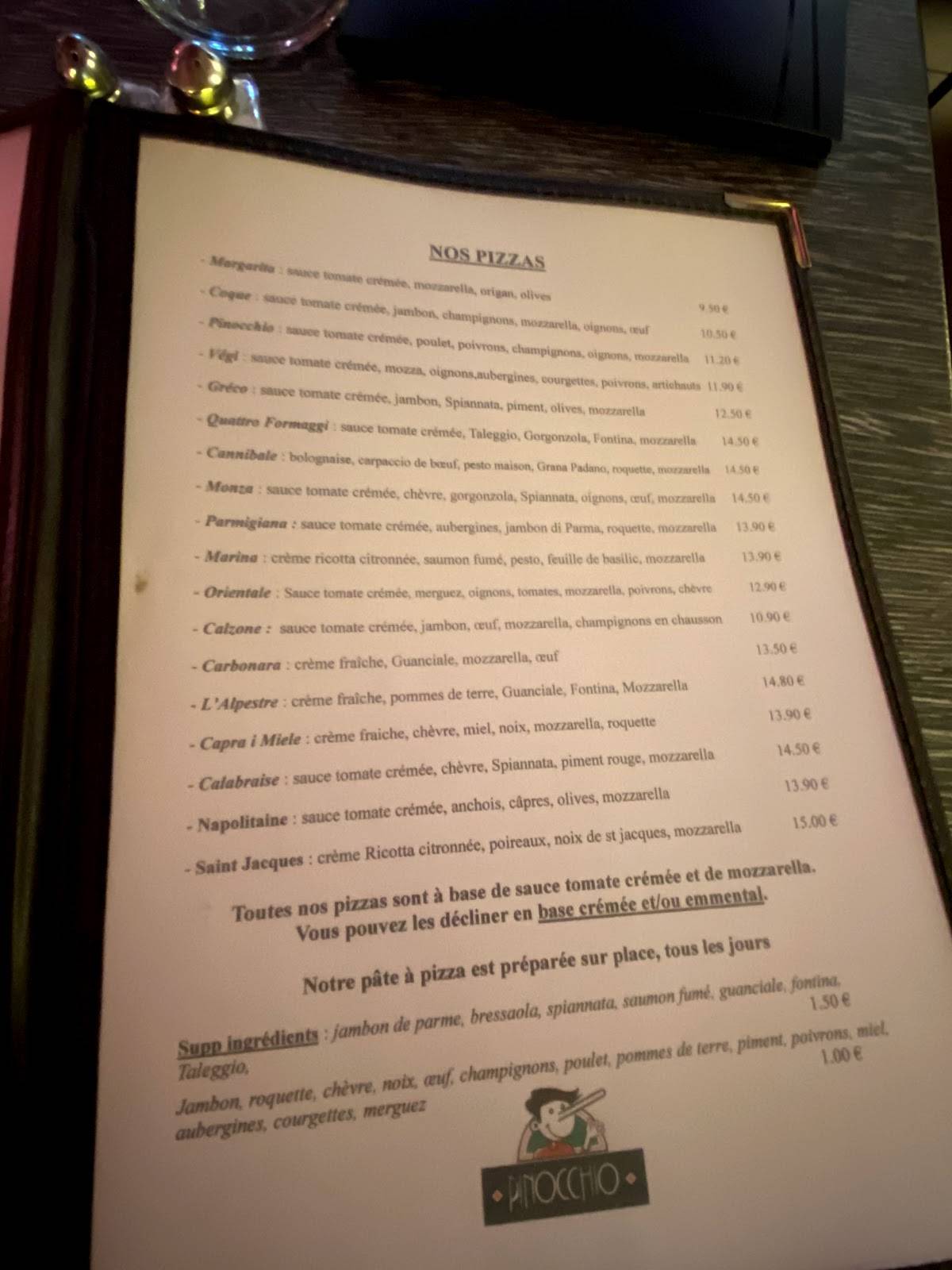 Menu de Pinocchio