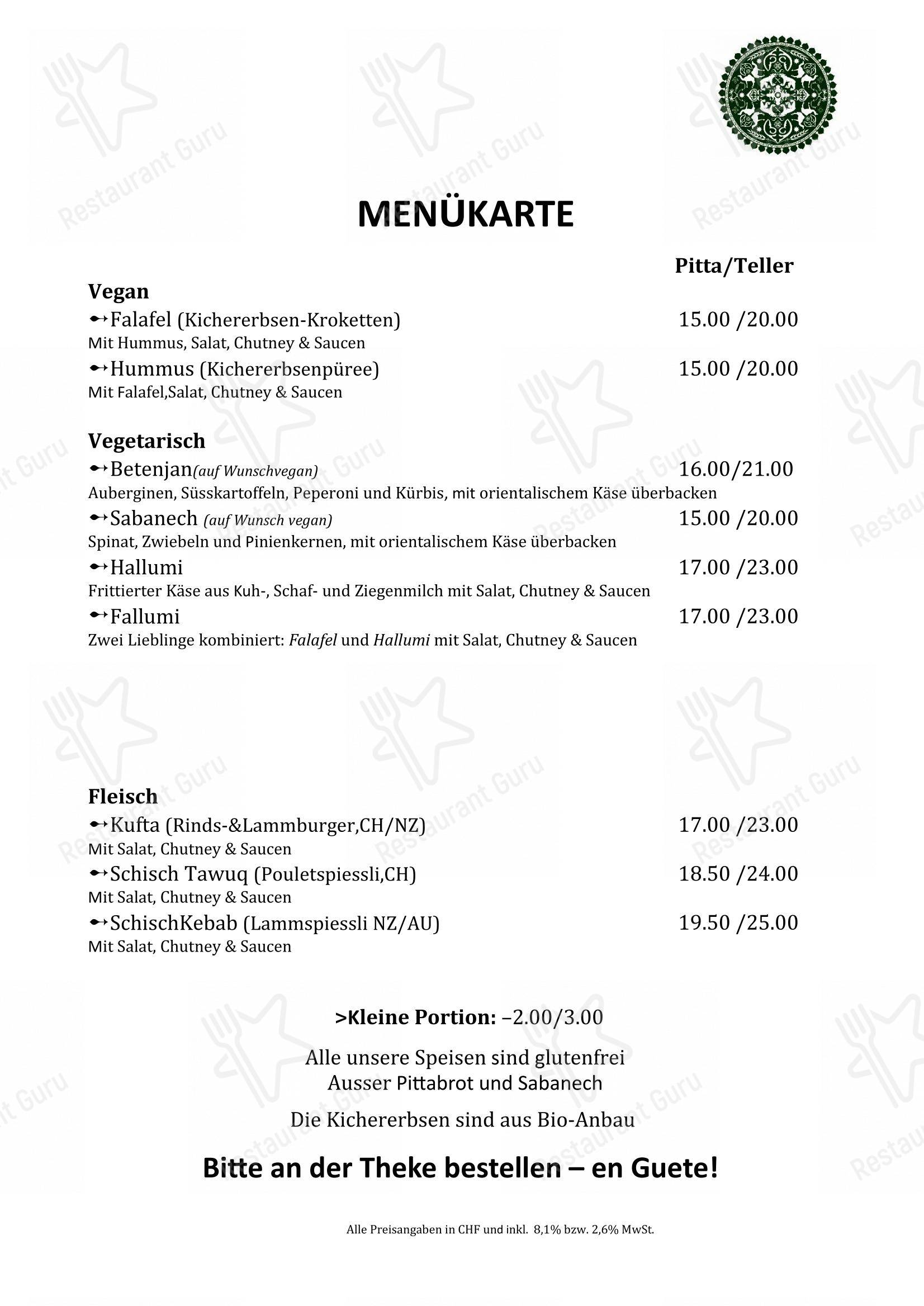 Menu per Pittaria Solothurn fast food
