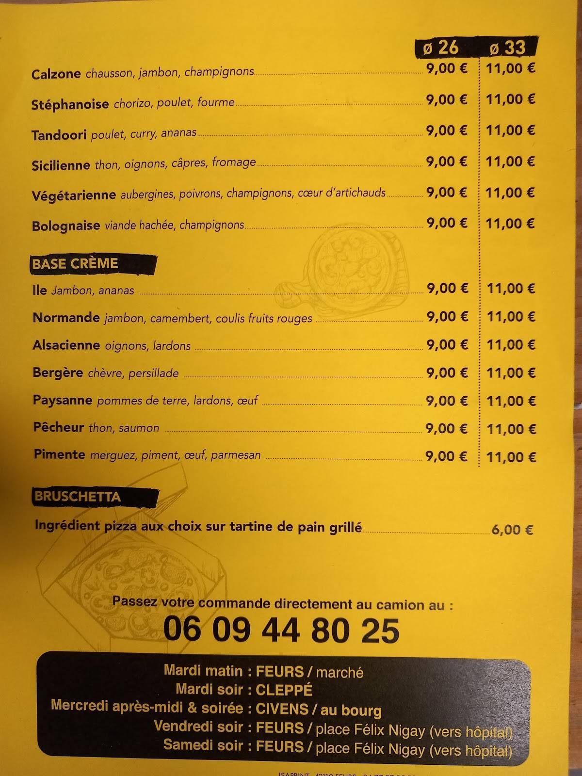 Menu de Pizza Roland