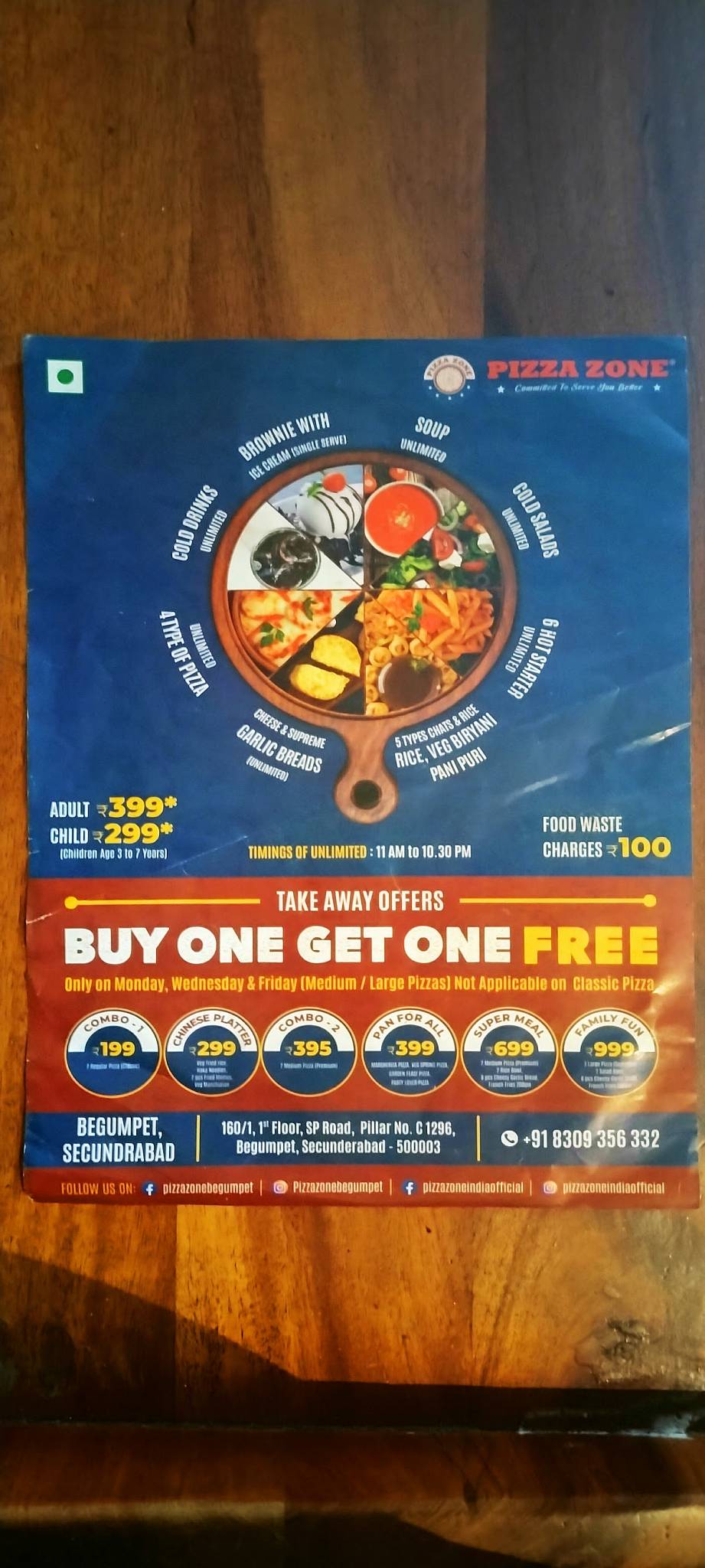 Pizza Zone Begumpet menu
