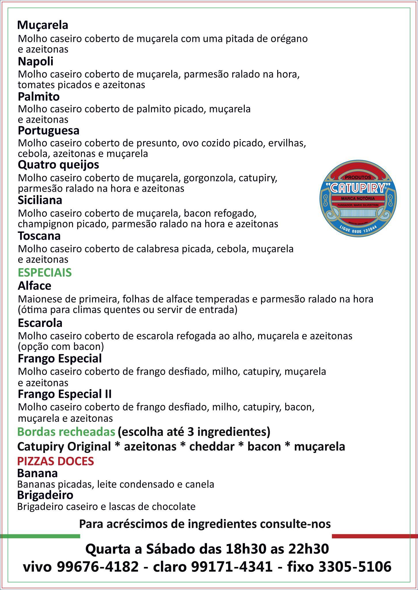 Pizza do Vale Tatuí SP cardápio