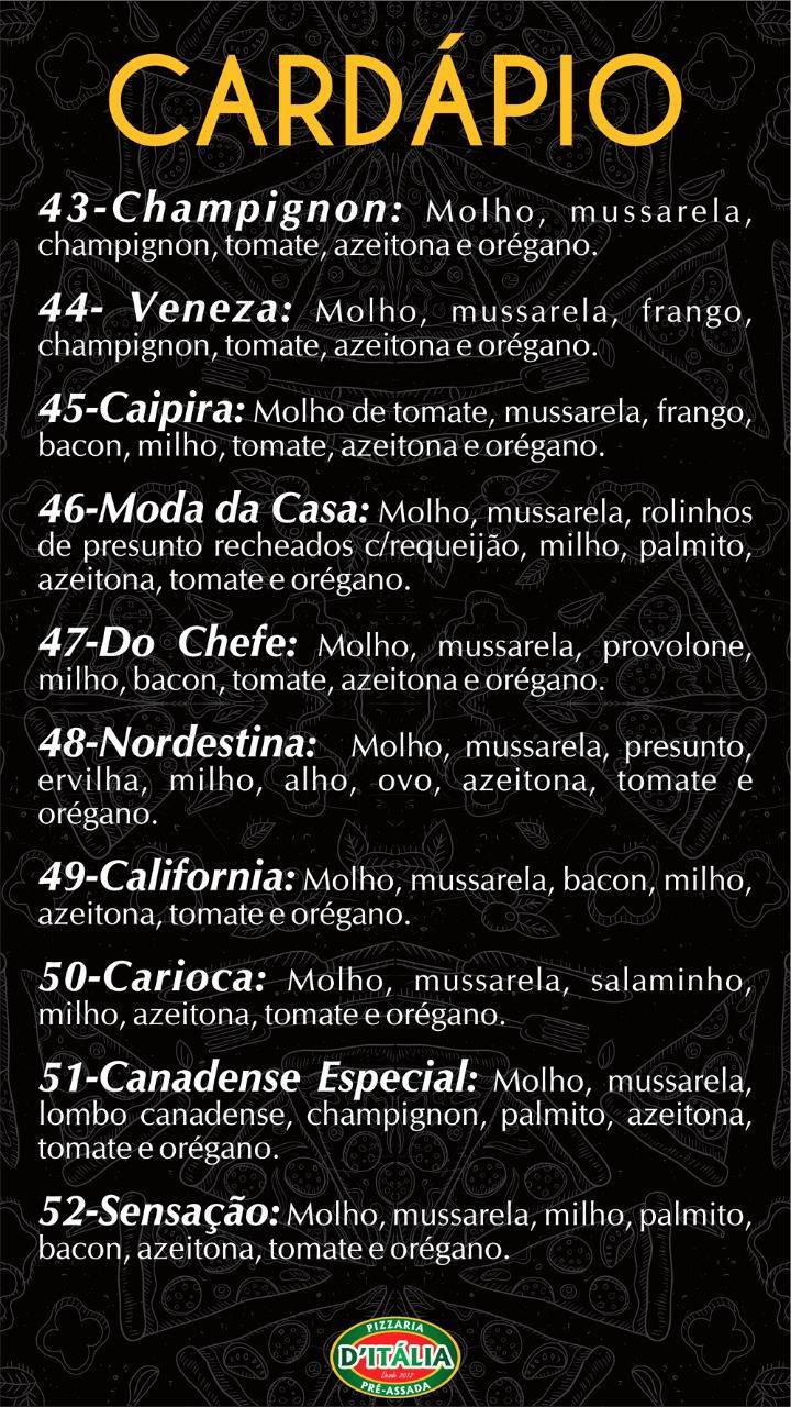 D'Italia pizzaria pré assada cardápio