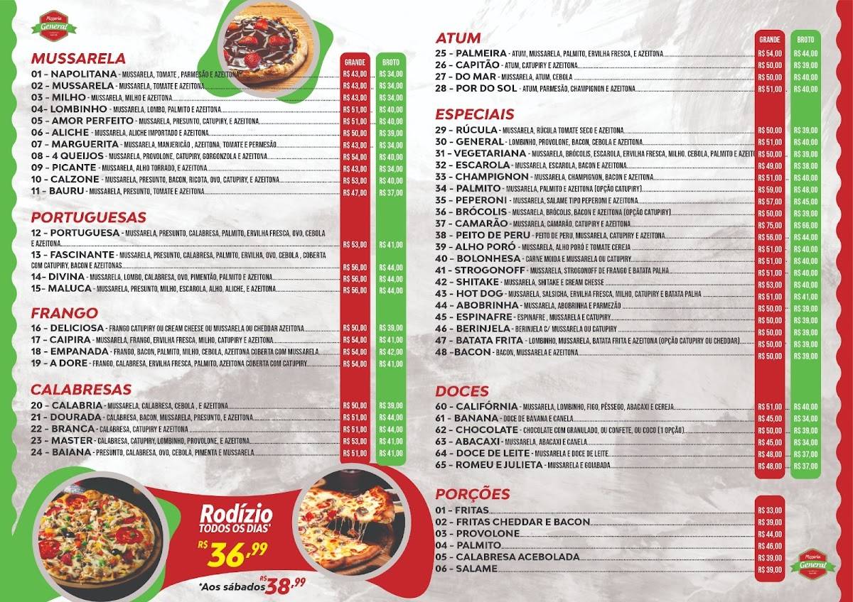 Pizzaria General cardápio