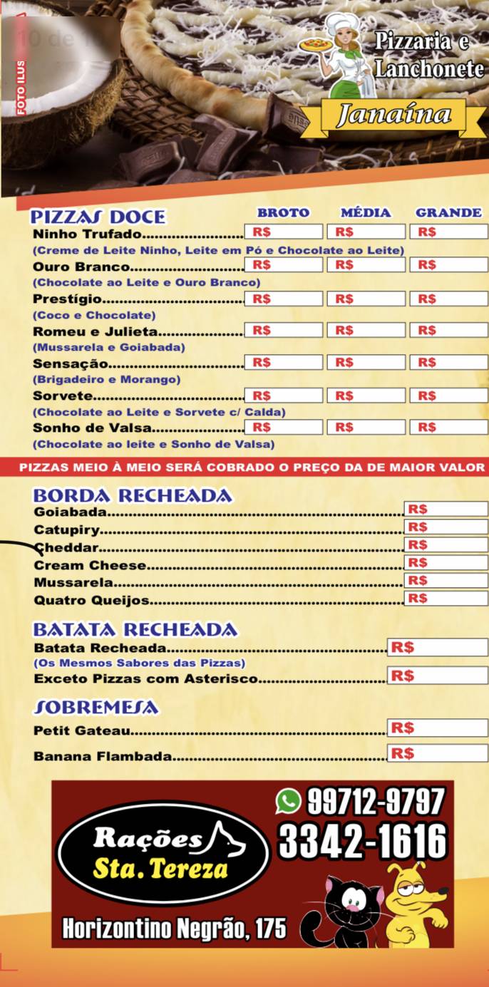 Pizzaria Janaína - Ibitinga cardápio
