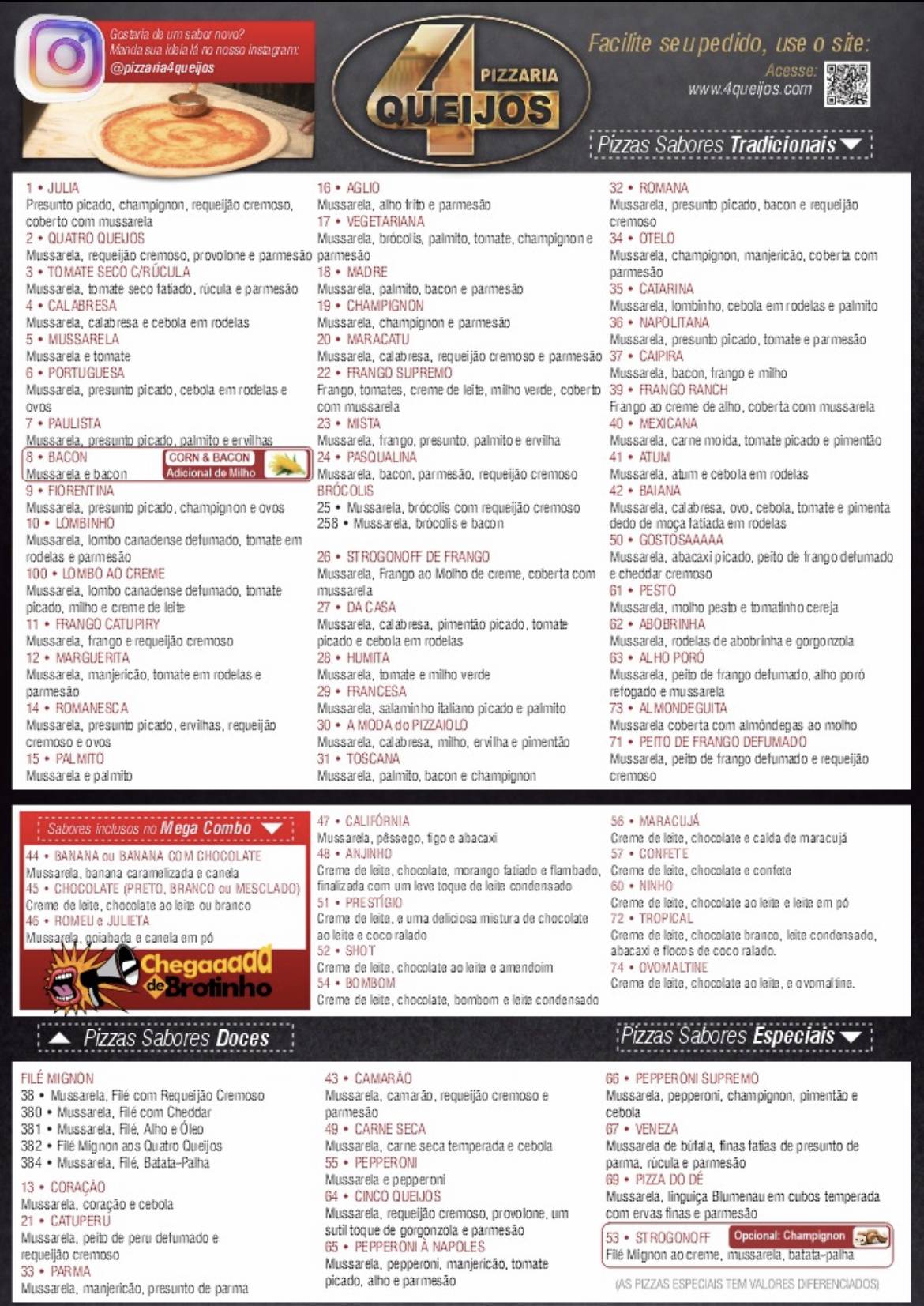 Pizzaria Quatro Queijos cardápio