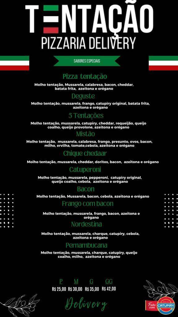 Pizzaria Tentação cardápio