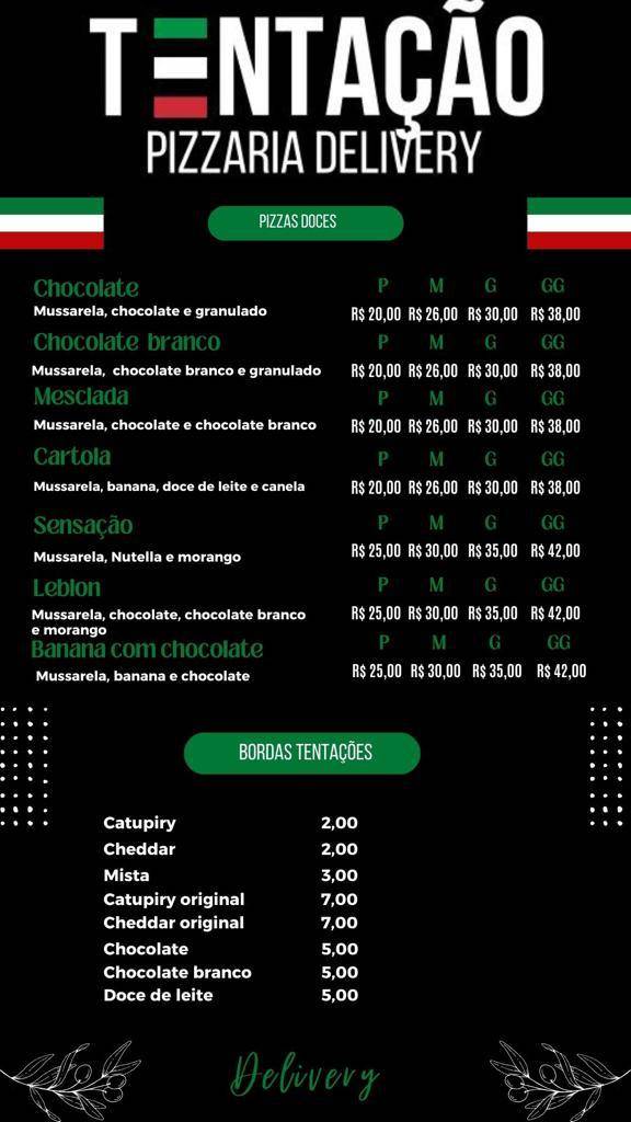 Pizzaria Tentação cardápio