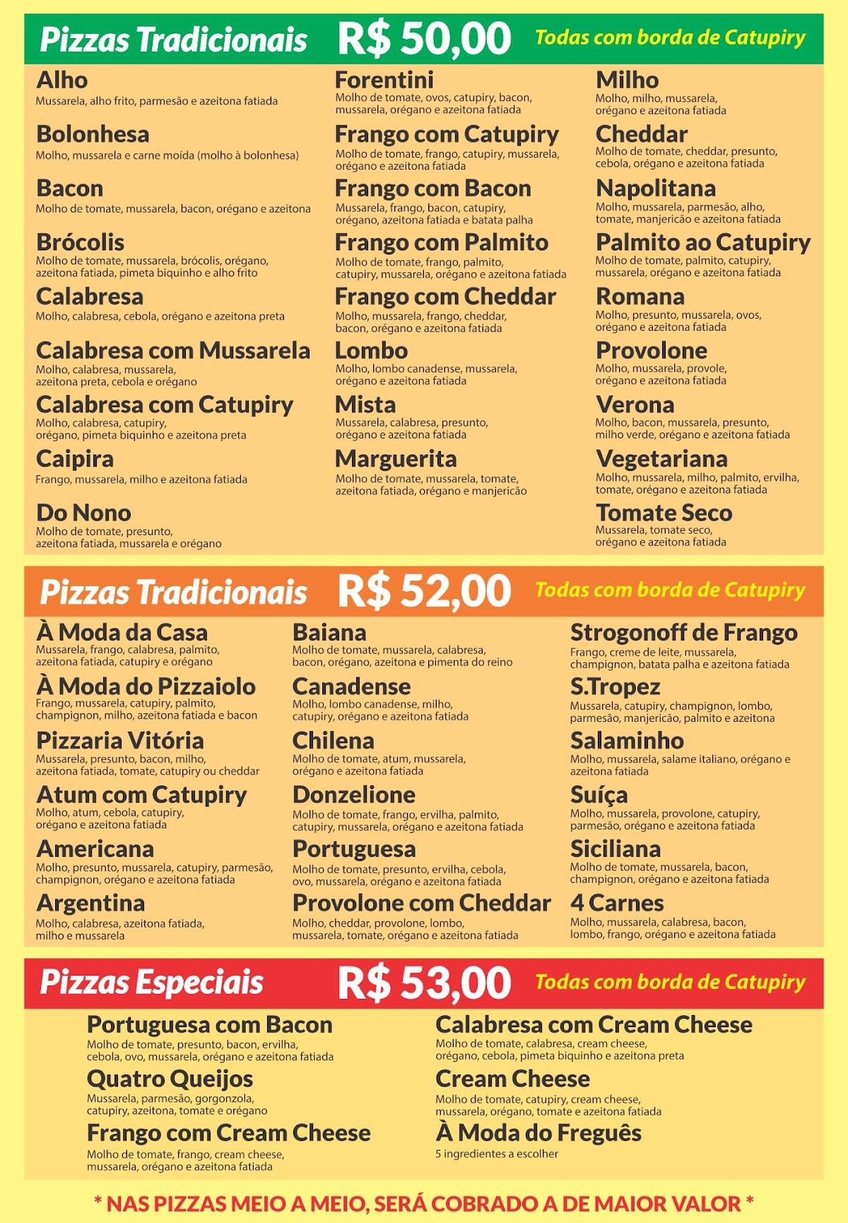 Pizzaria Vitória Alfenas cardápio