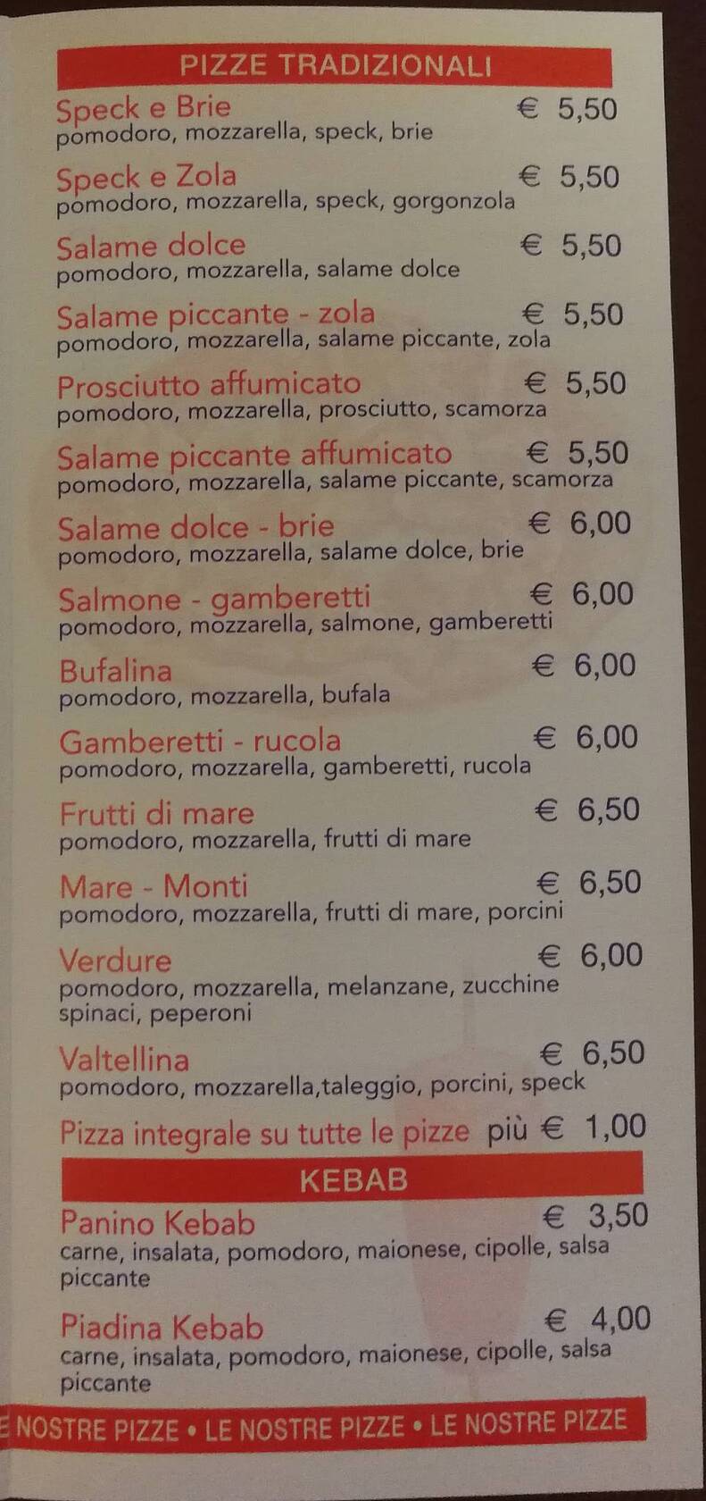 Menu di Pizzeria Aida Ponte Lambro 