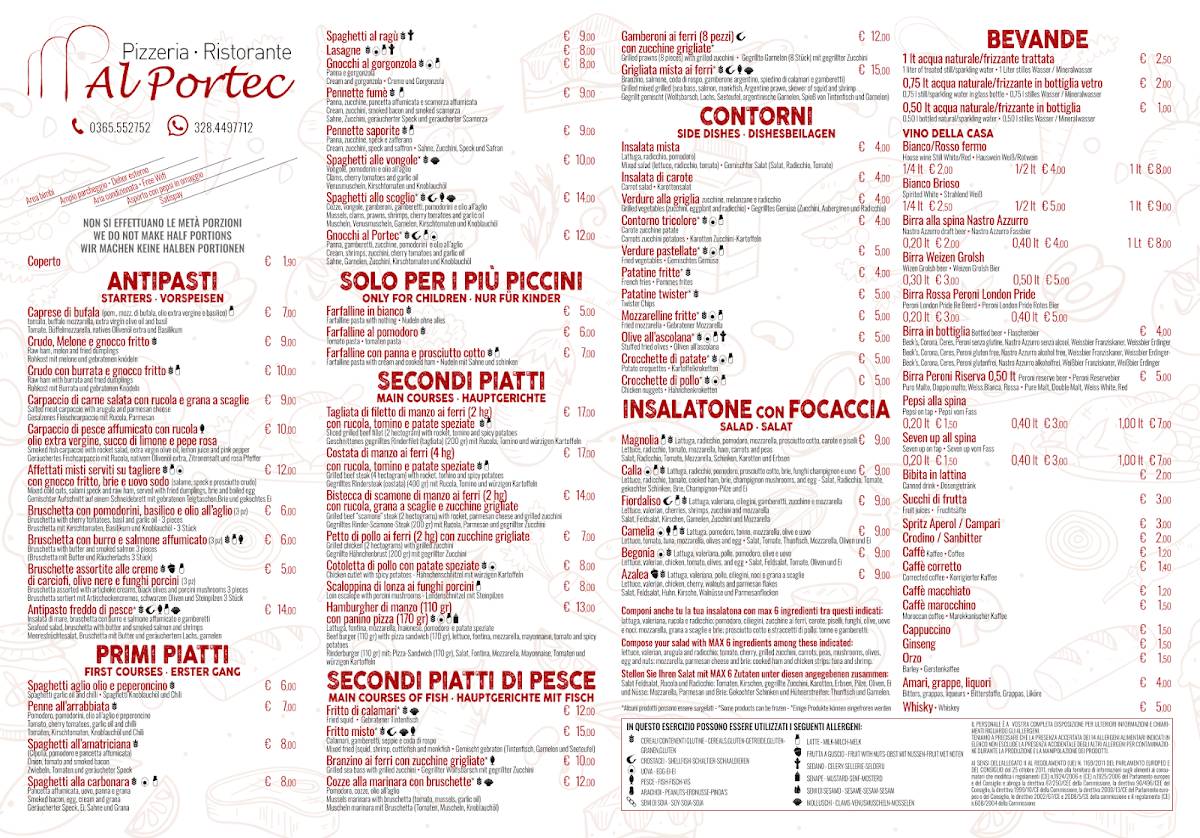 Menu di Pizzeria Al Portec di Bertelli Valerio 