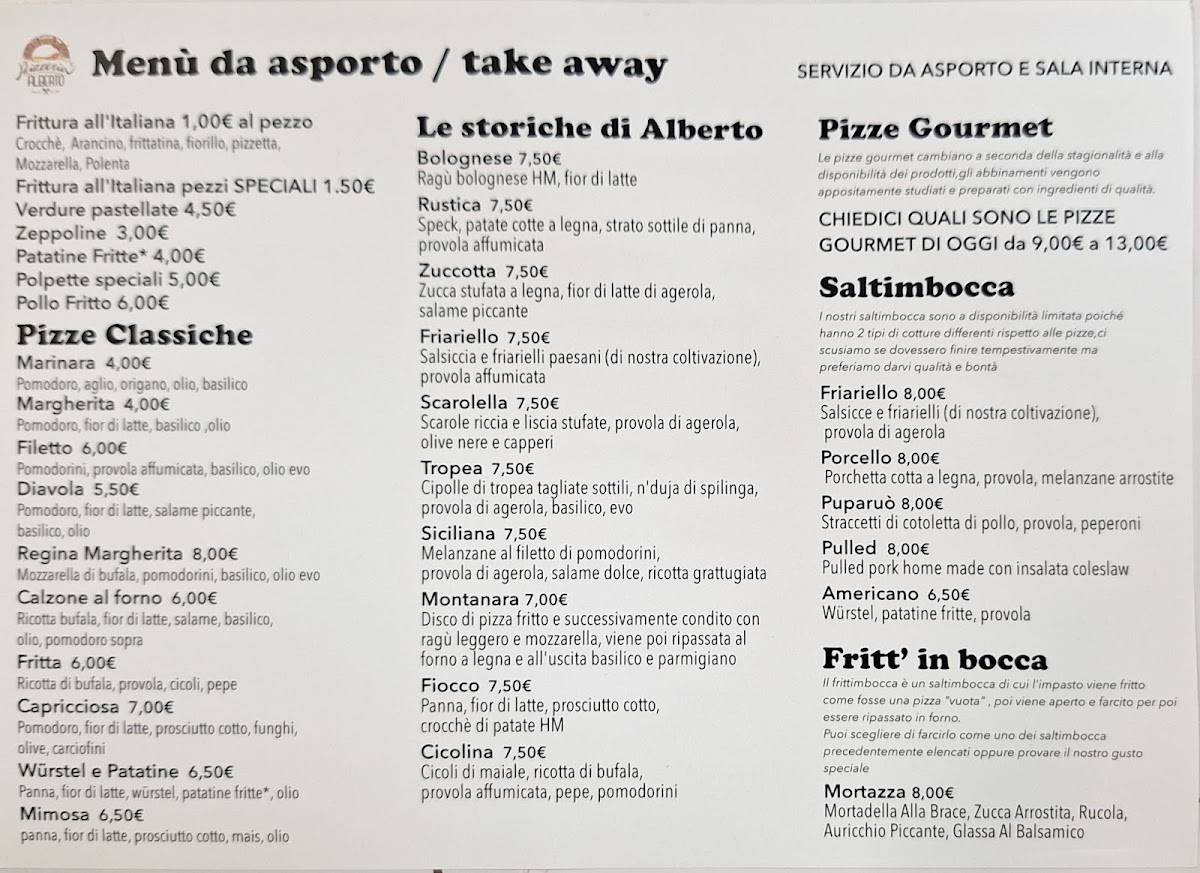 Menu di Pizzeria Alberto 