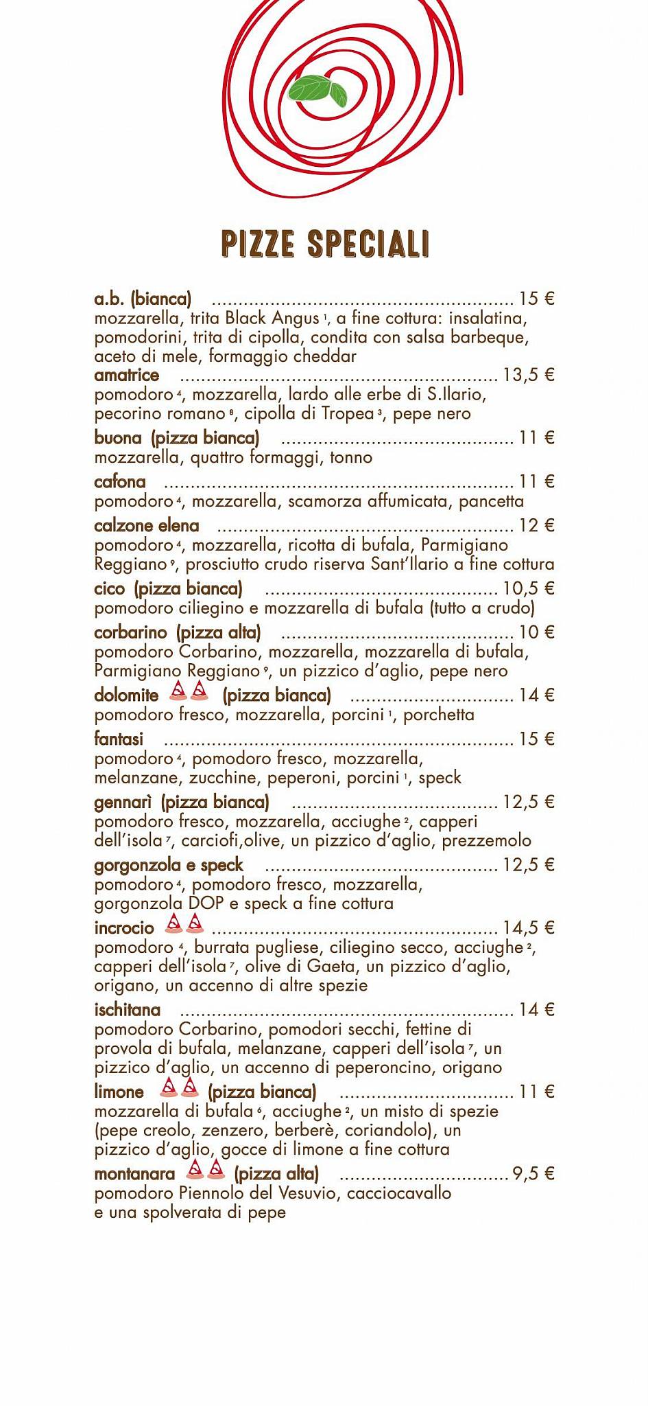 Menu di Pizzeria All'incrocio 