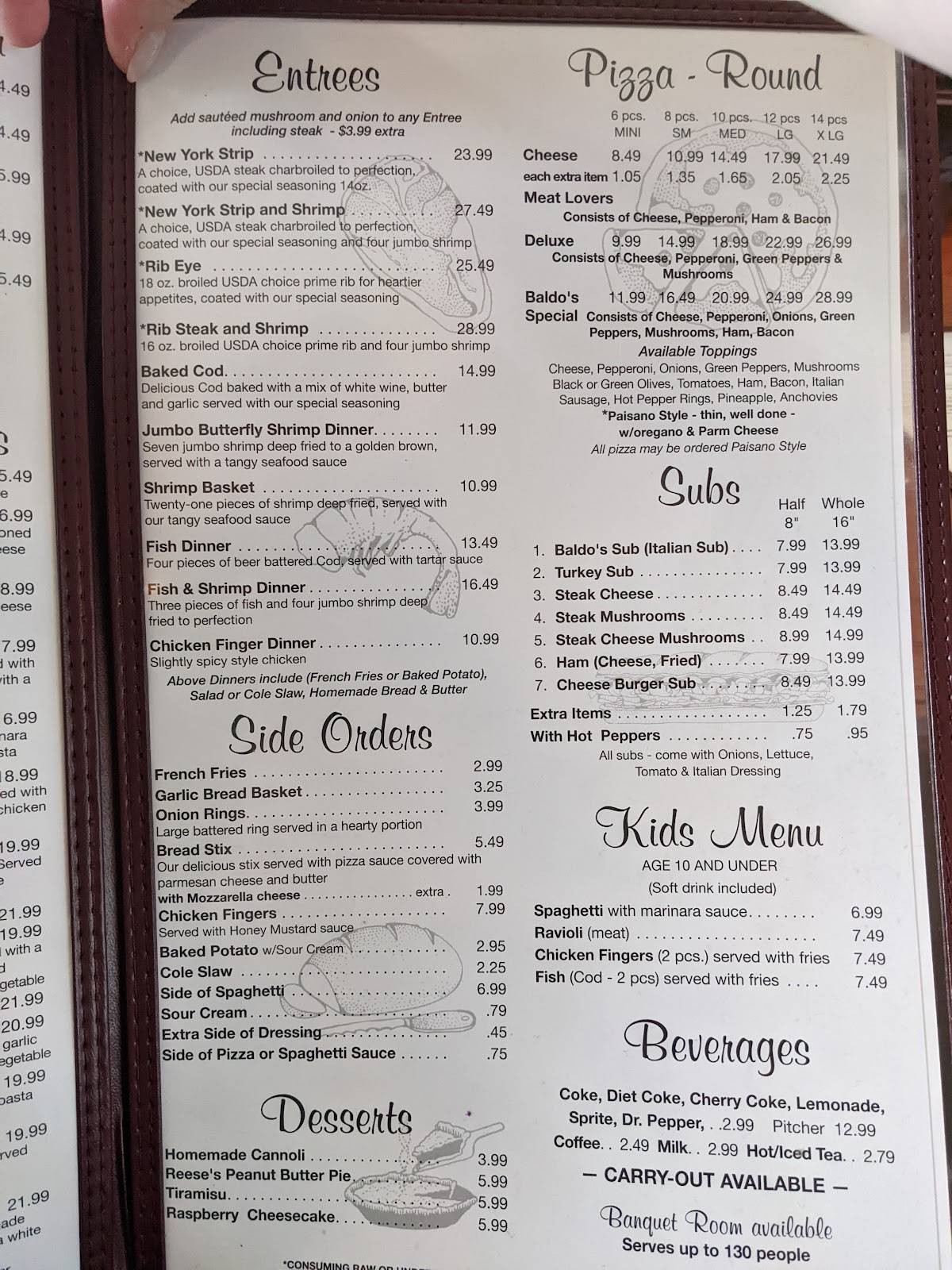 Menu at Baldo's Restaurant, Brownstown Charter Township