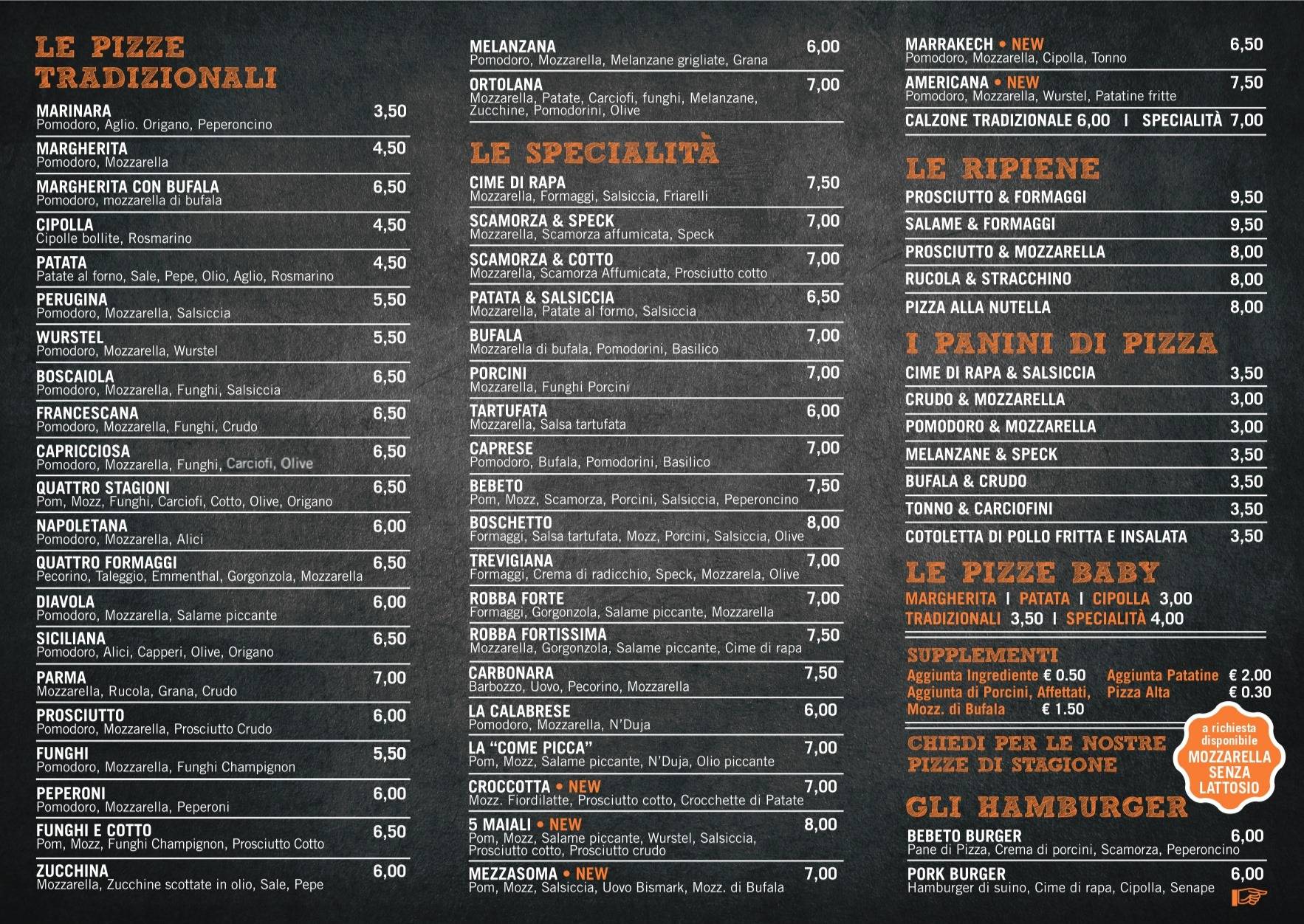 Menu di Pizzeria Bebeto 