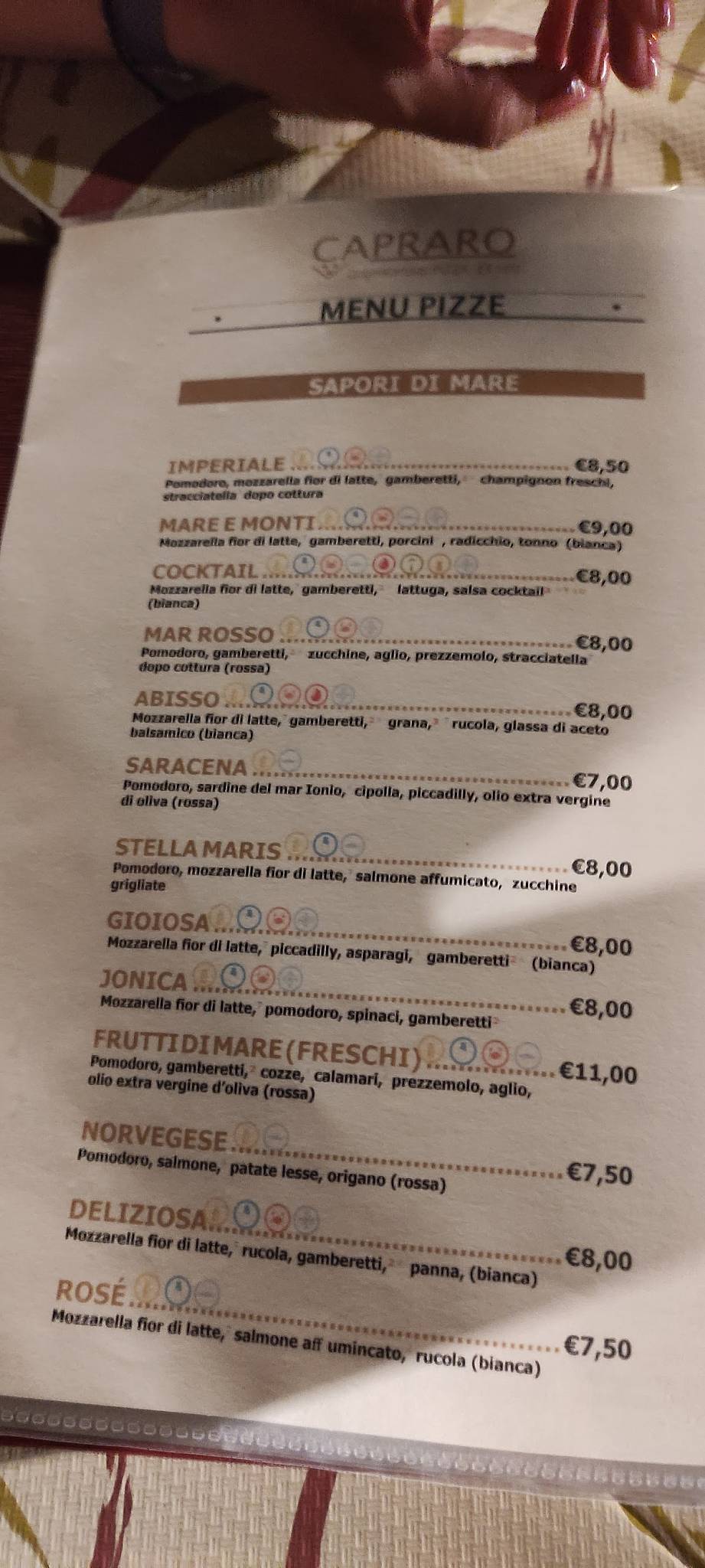 Menu de Pizzeria Capraro