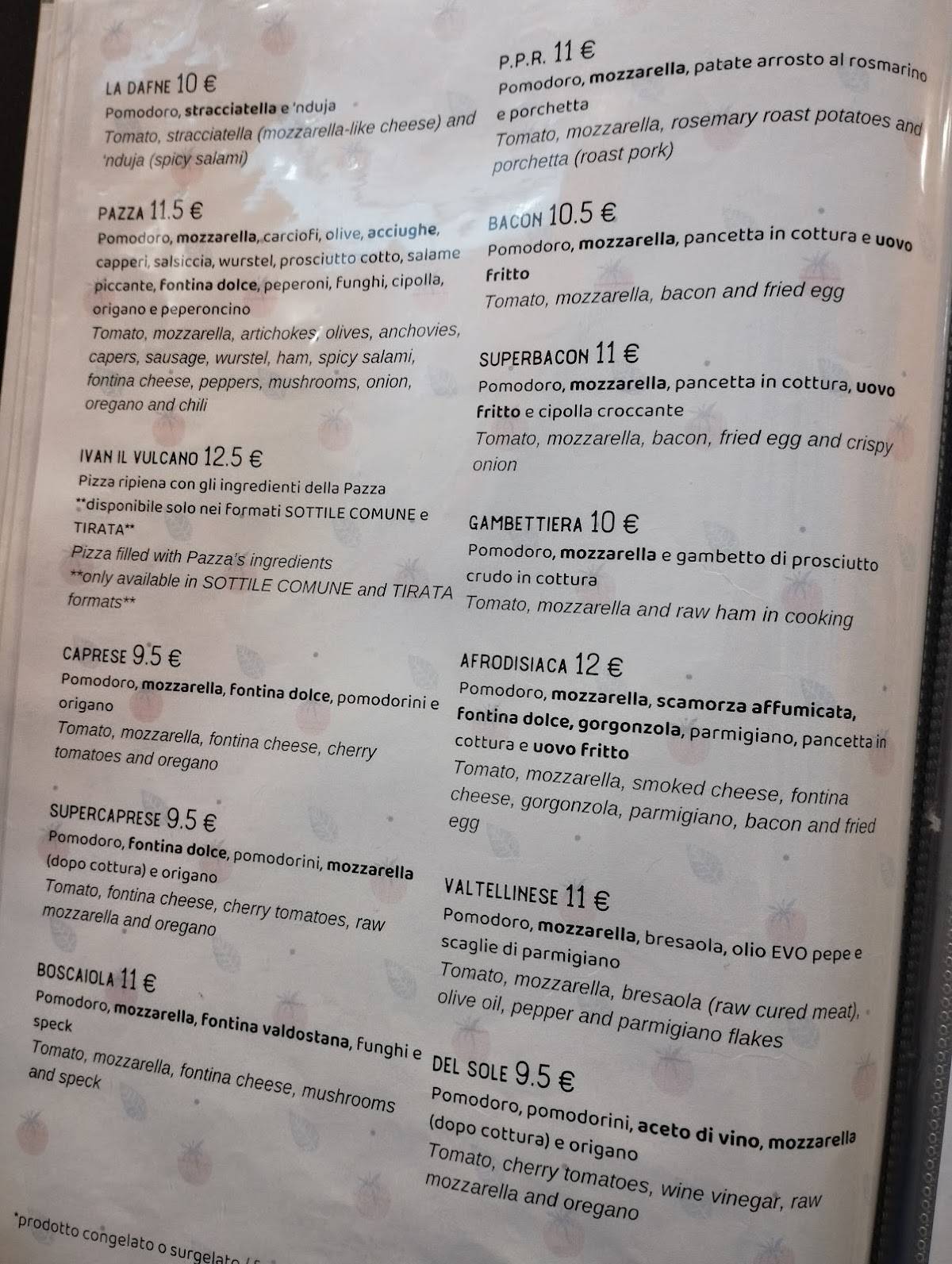 Menu di Pizzeria Da Filo Parma 