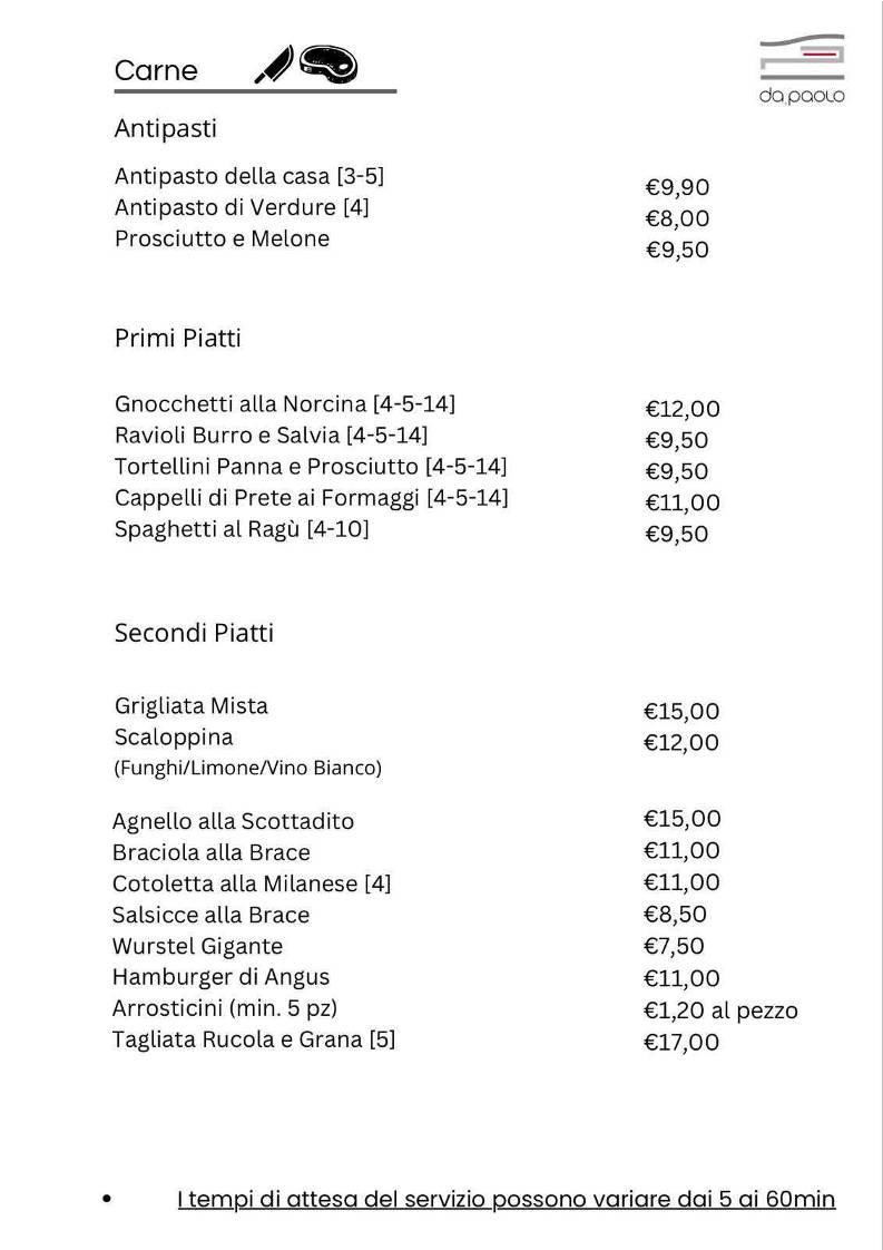 Menu di Da Paolo 