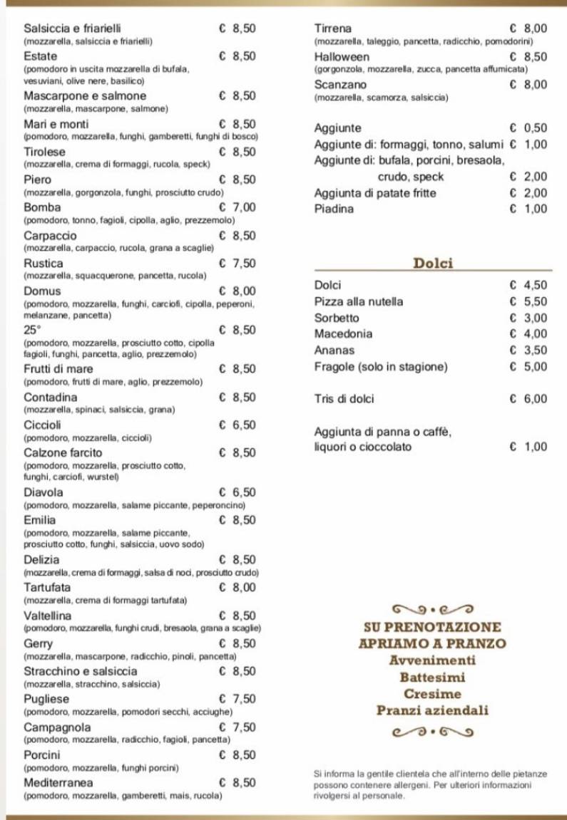 Menu di Pizzeria Domus 