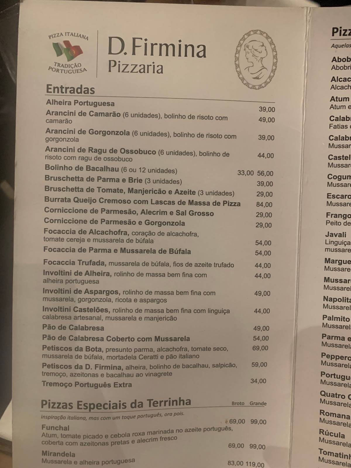 Dona Firmina Pizzaria cardápio