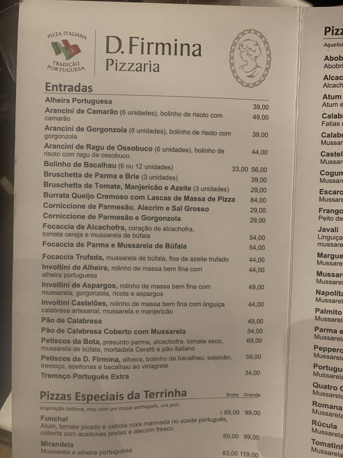 Dona Firmina Pizzaria cardápio