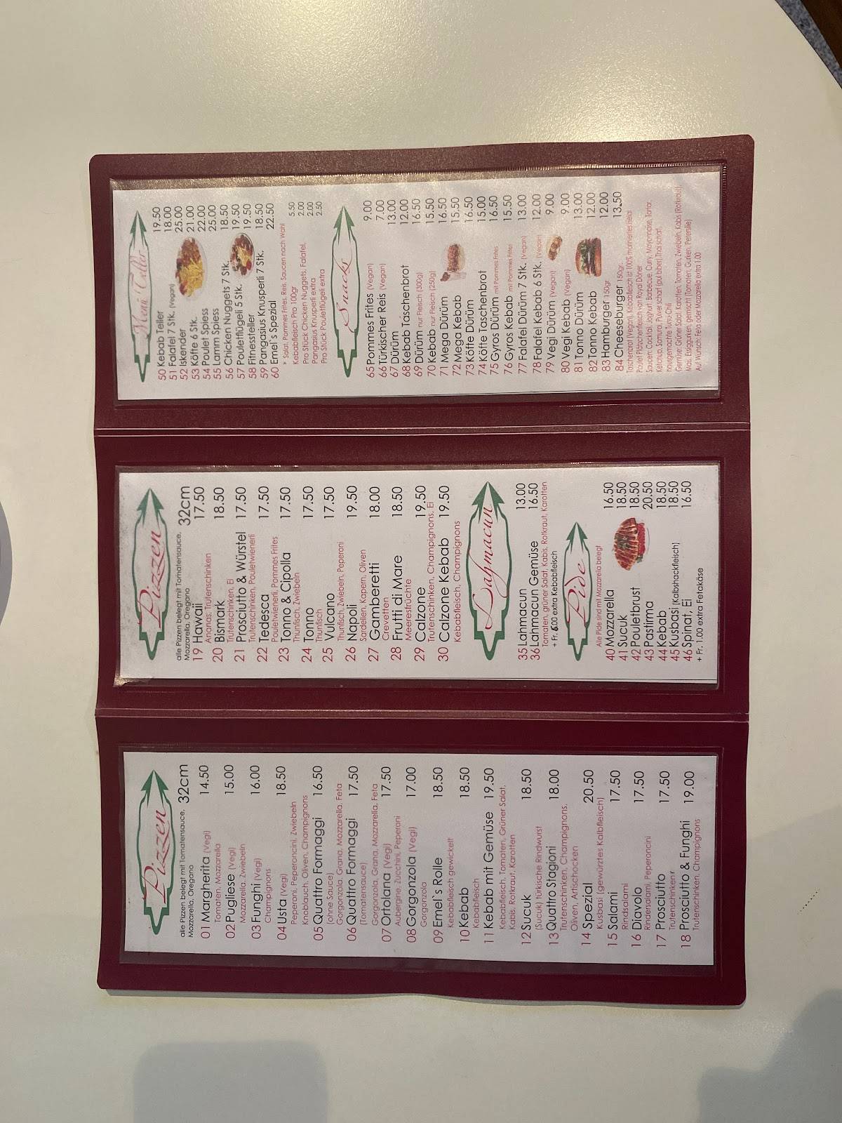 Menu di Emel's Pizza & Kebab Kurier 