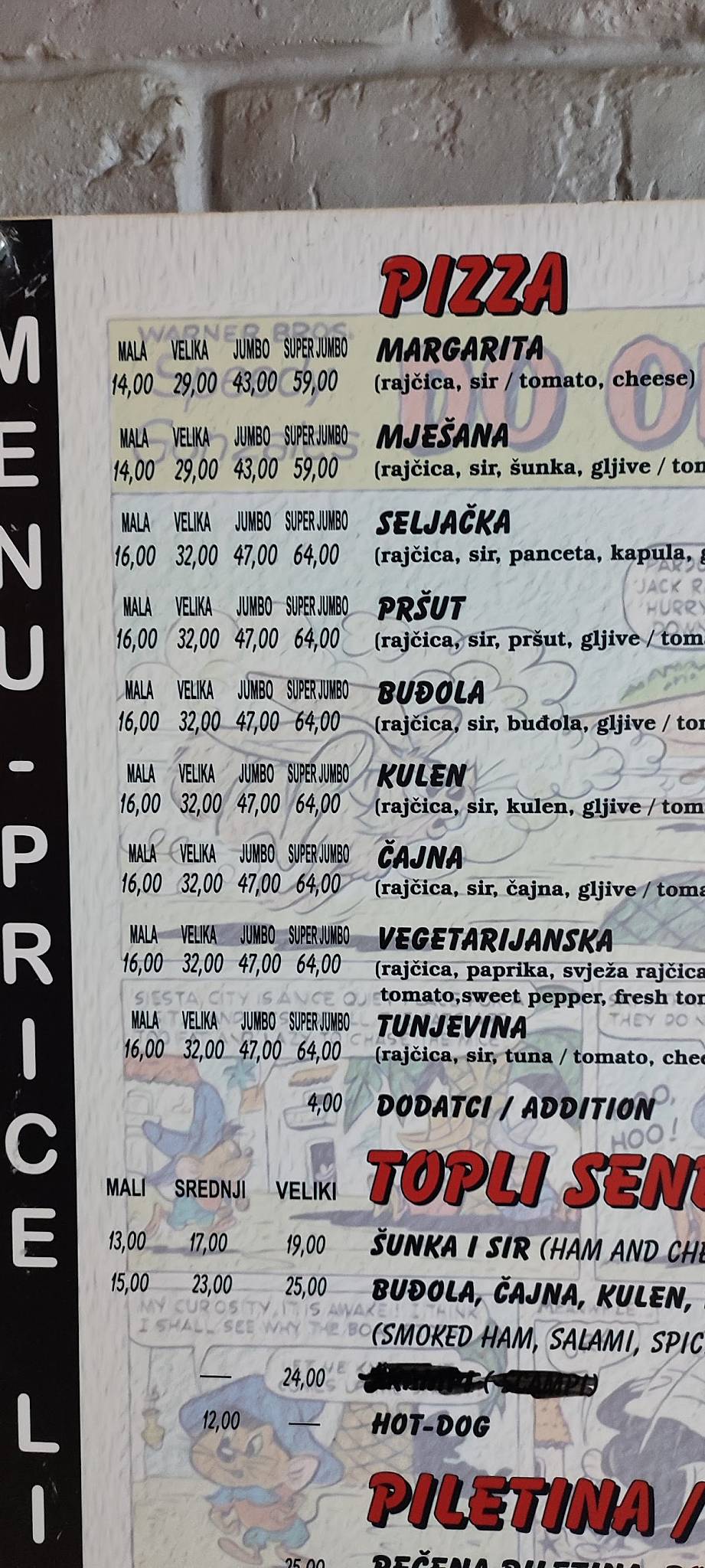 Menu di Fast food "Brzi gonzales" 