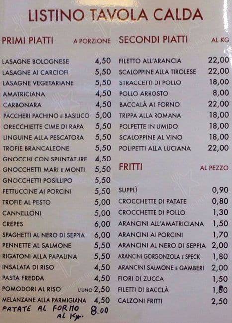 Pizzeria I Nuovi Gladiatori Roma Speisekarte