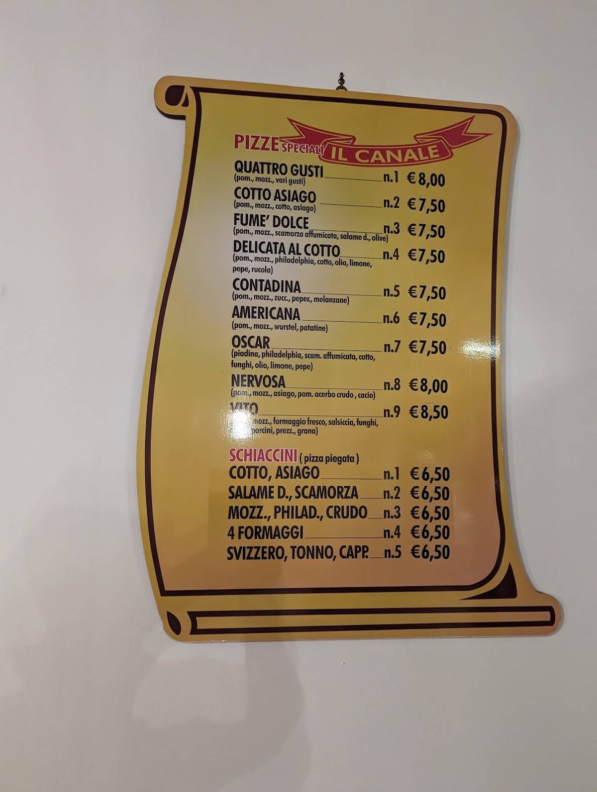 Menu di Pizzeria Il Canale Da Tommaso 
