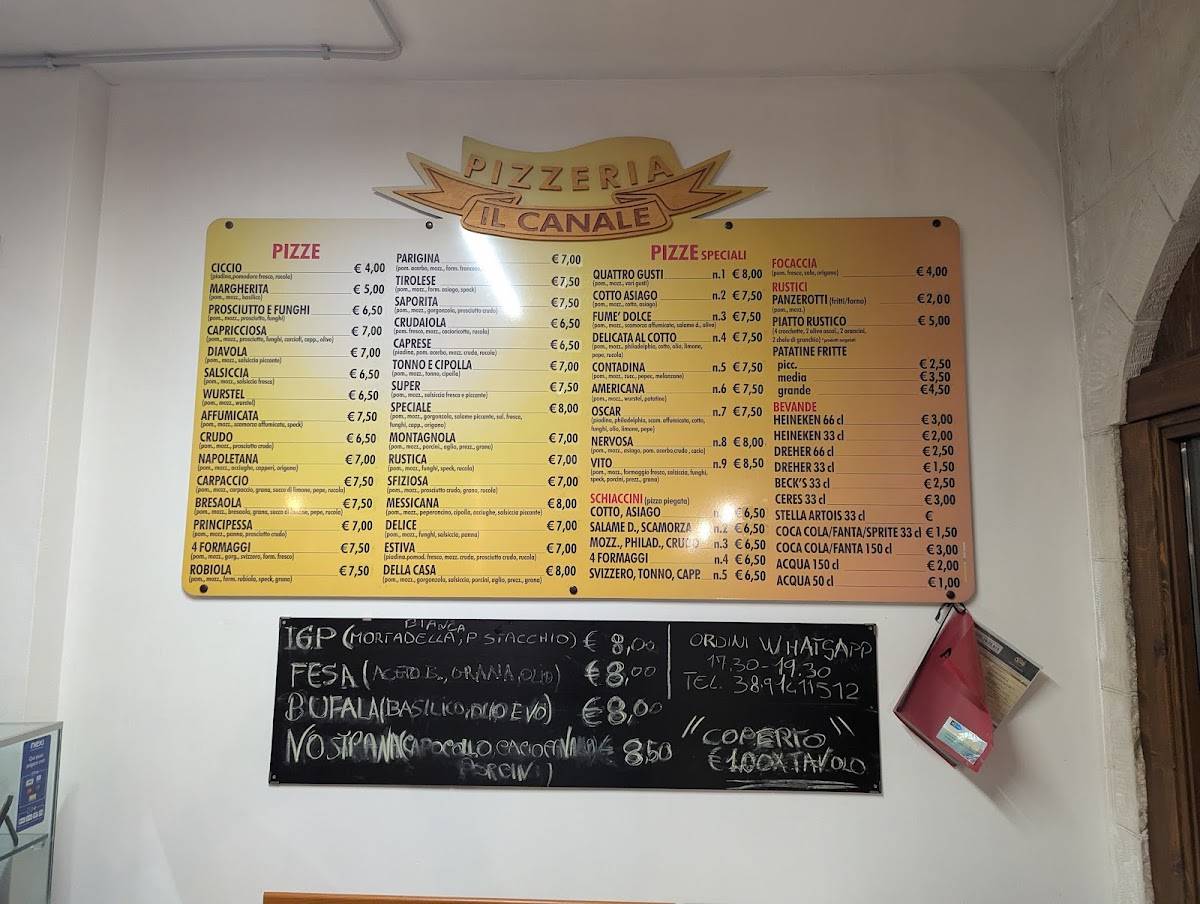 Menu di Pizzeria Il Canale Da Tommaso 