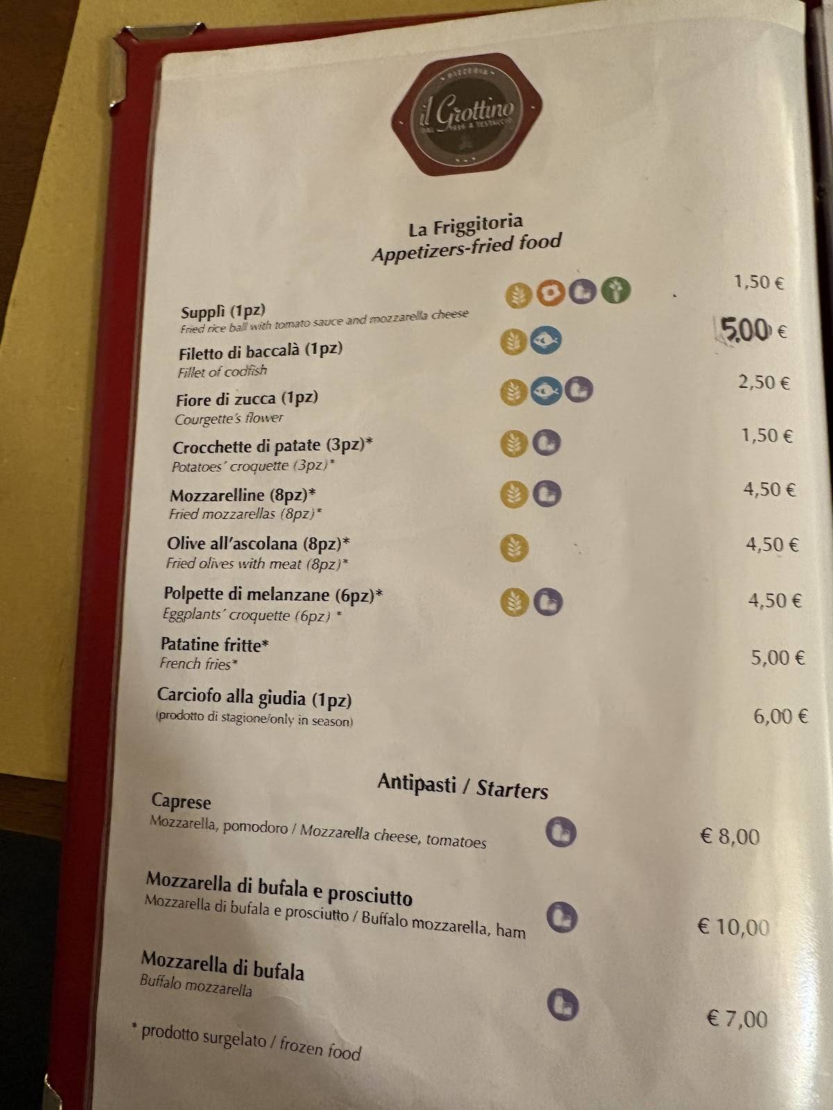 Menu di Il Grottino a Testaccio 