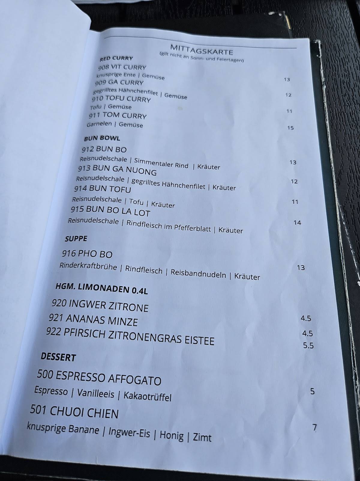 Menu de Kimora