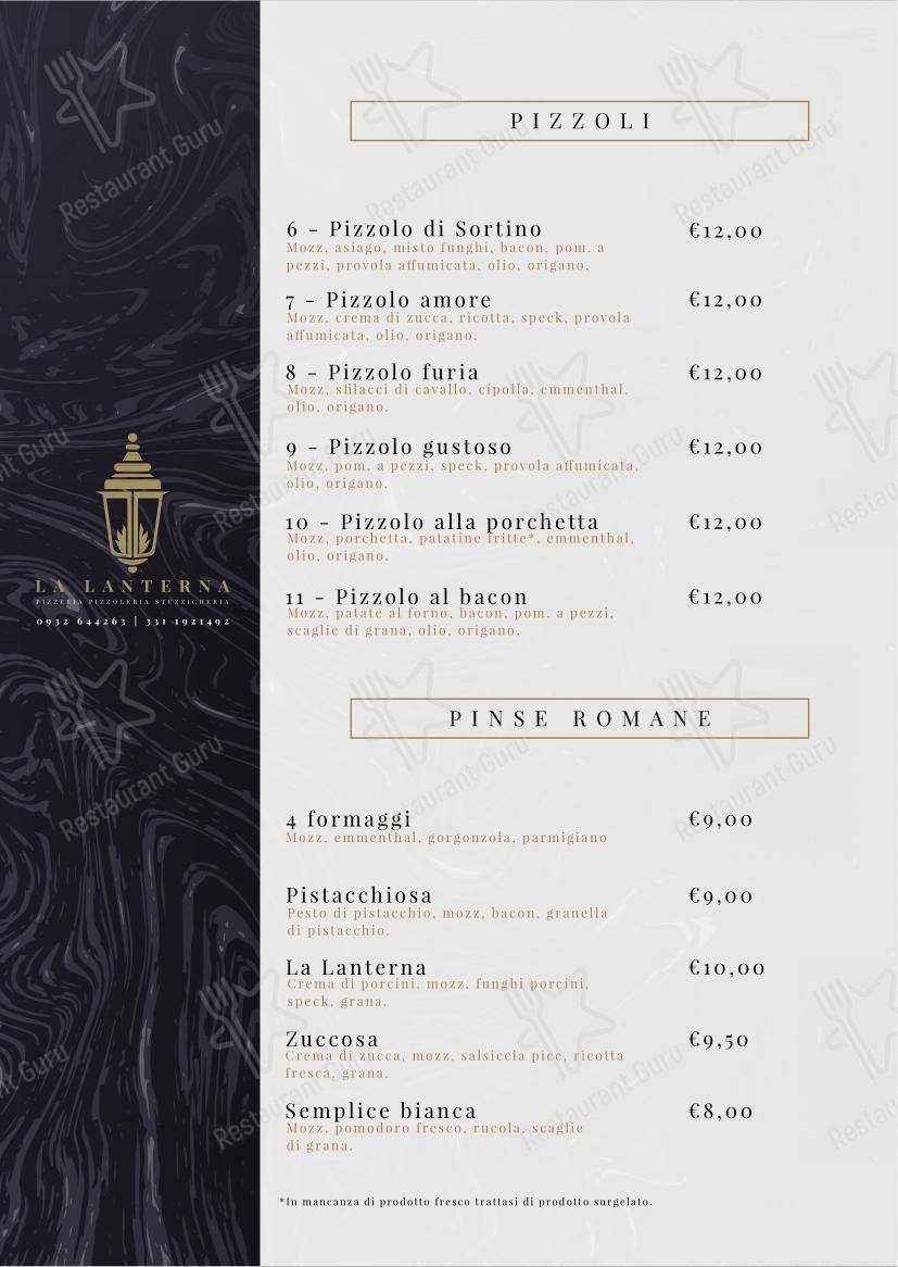 Menu per Pizzeria La Lanterna in Ragusa