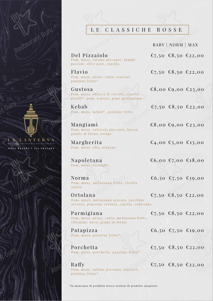 Menu per Pizzeria La Lanterna in Ragusa