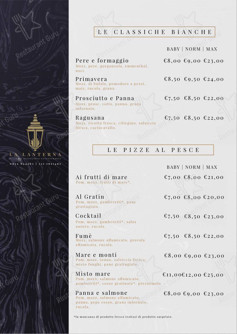 Menu per Pizzeria La Lanterna pizzeria