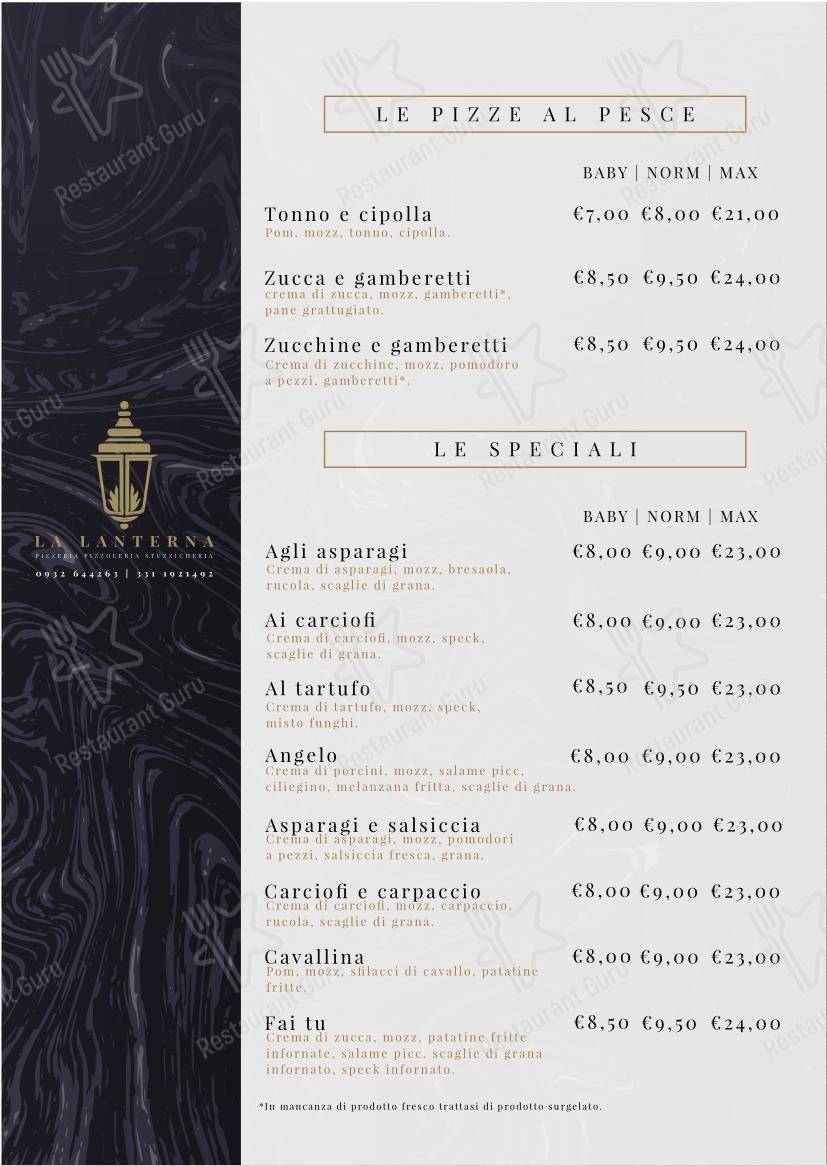 Menu per Pizzeria La Lanterna pizzeria