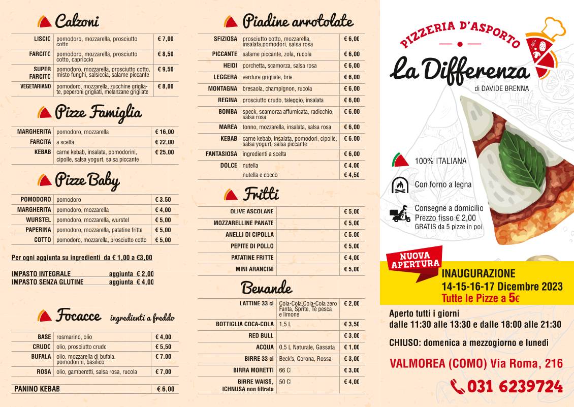 Menu di Pizzeria La Luna (D'asporto) 