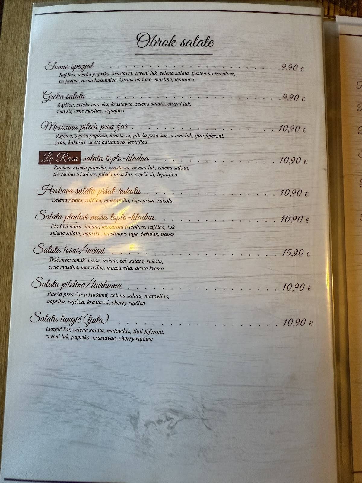 Menu di Pizzeria La Rosa 