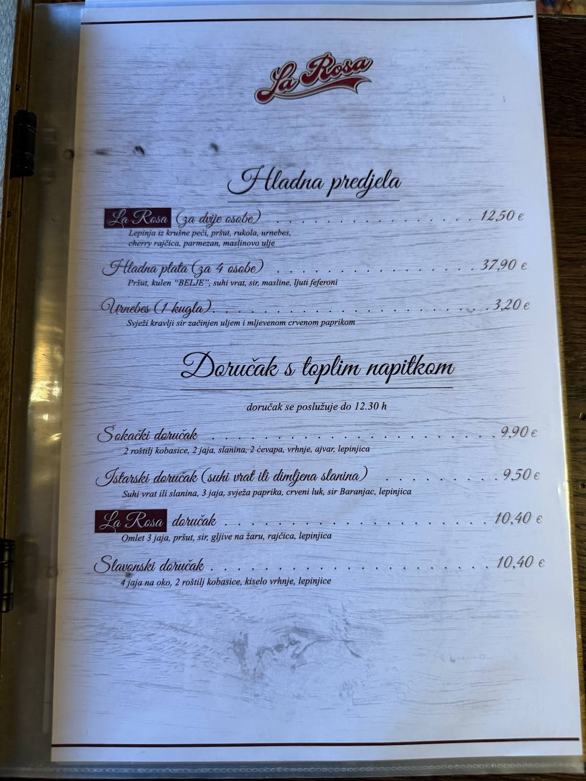 Menu di Pizzeria La Rosa 