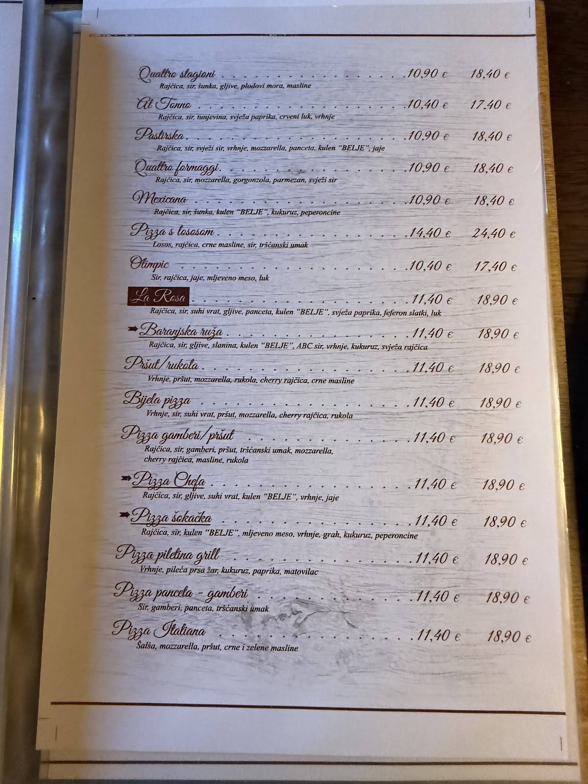 Menu di Pizzeria La Rosa 
