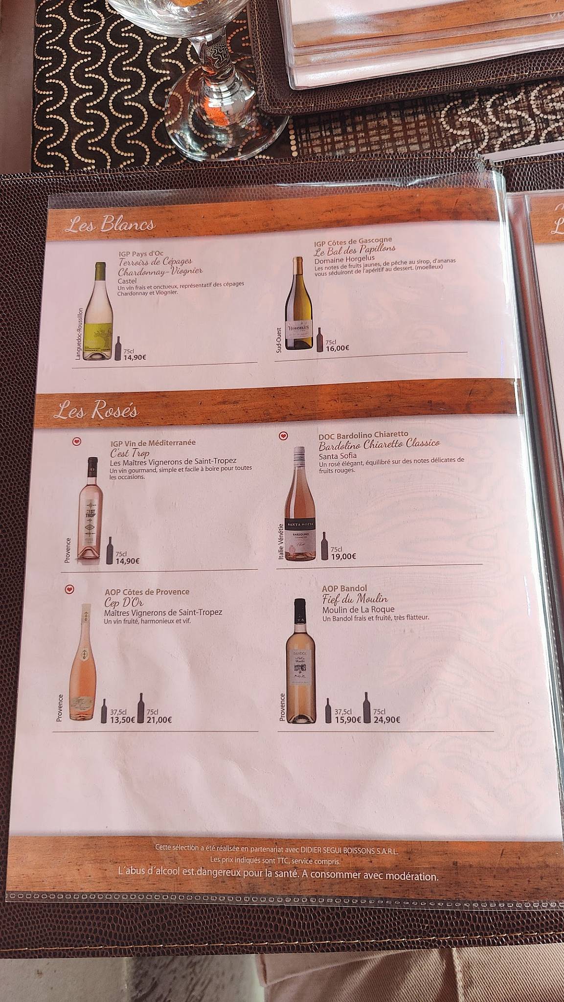 Menu de Le Rimini