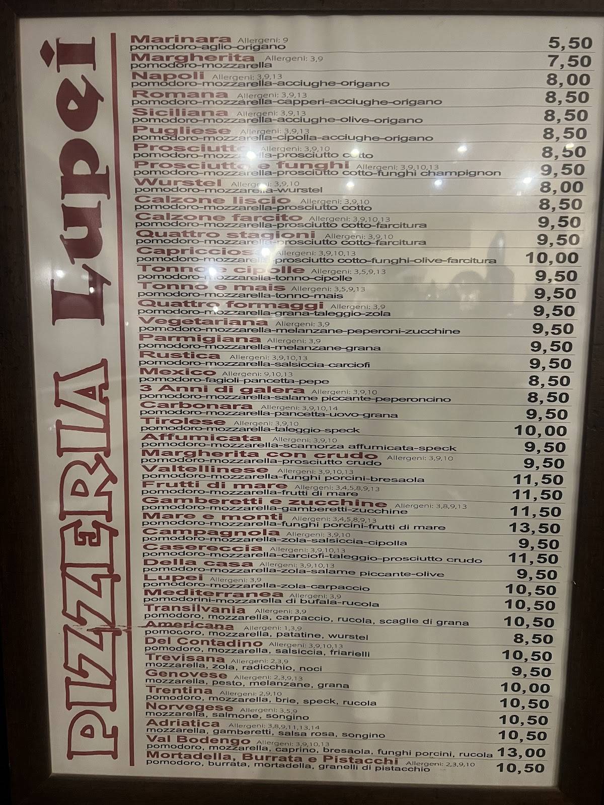 Menu di Pizzeria Lupei di Grab Costantin Florin 