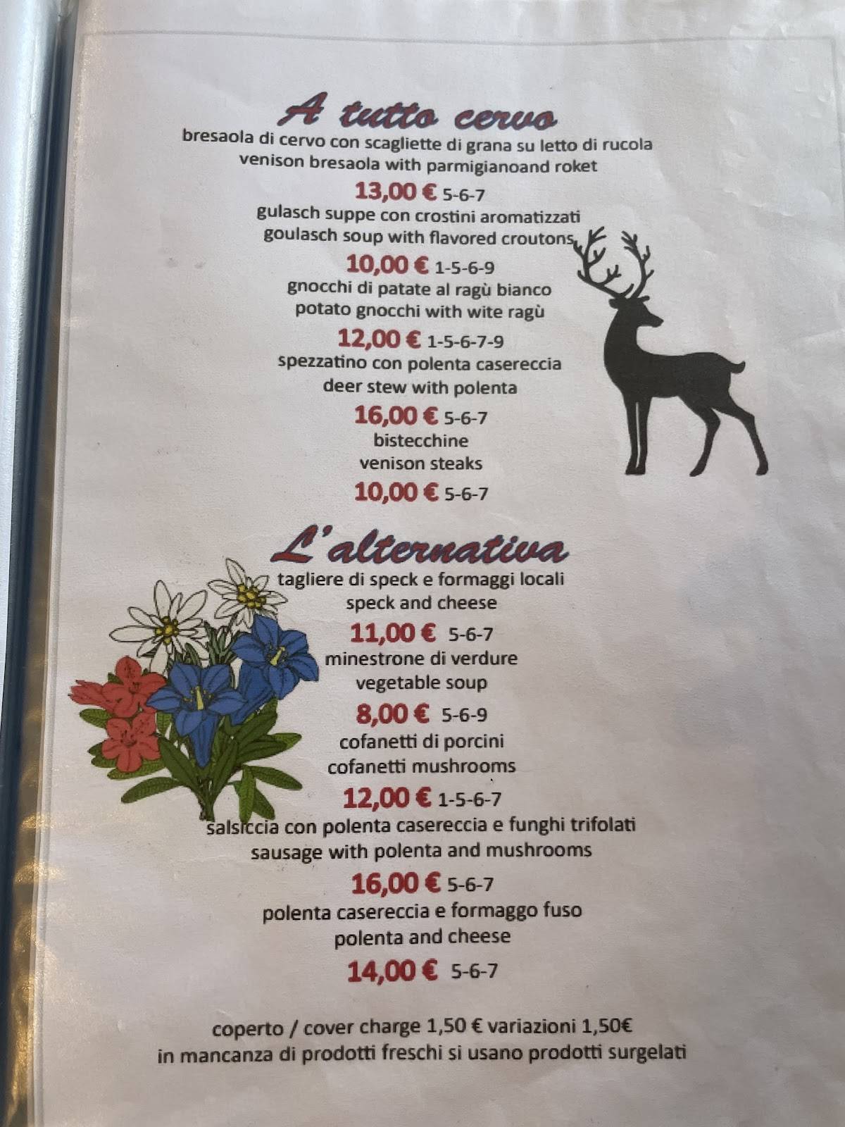 Menu di Pizzeria Marmolada Camere 